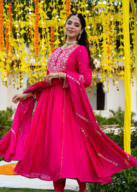 Rani Pink Flared Kurta Set