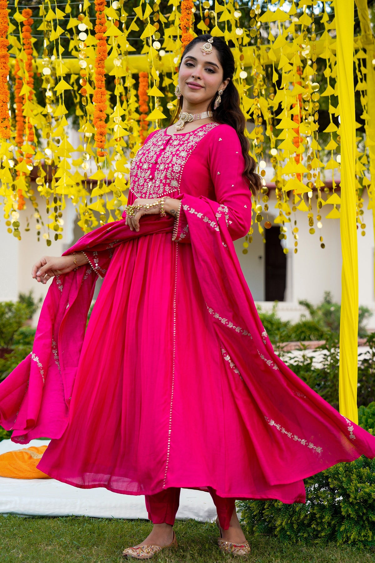 Rani Pink Flared Kurta Set