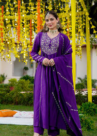 Royal Purple Flared Kurta Set