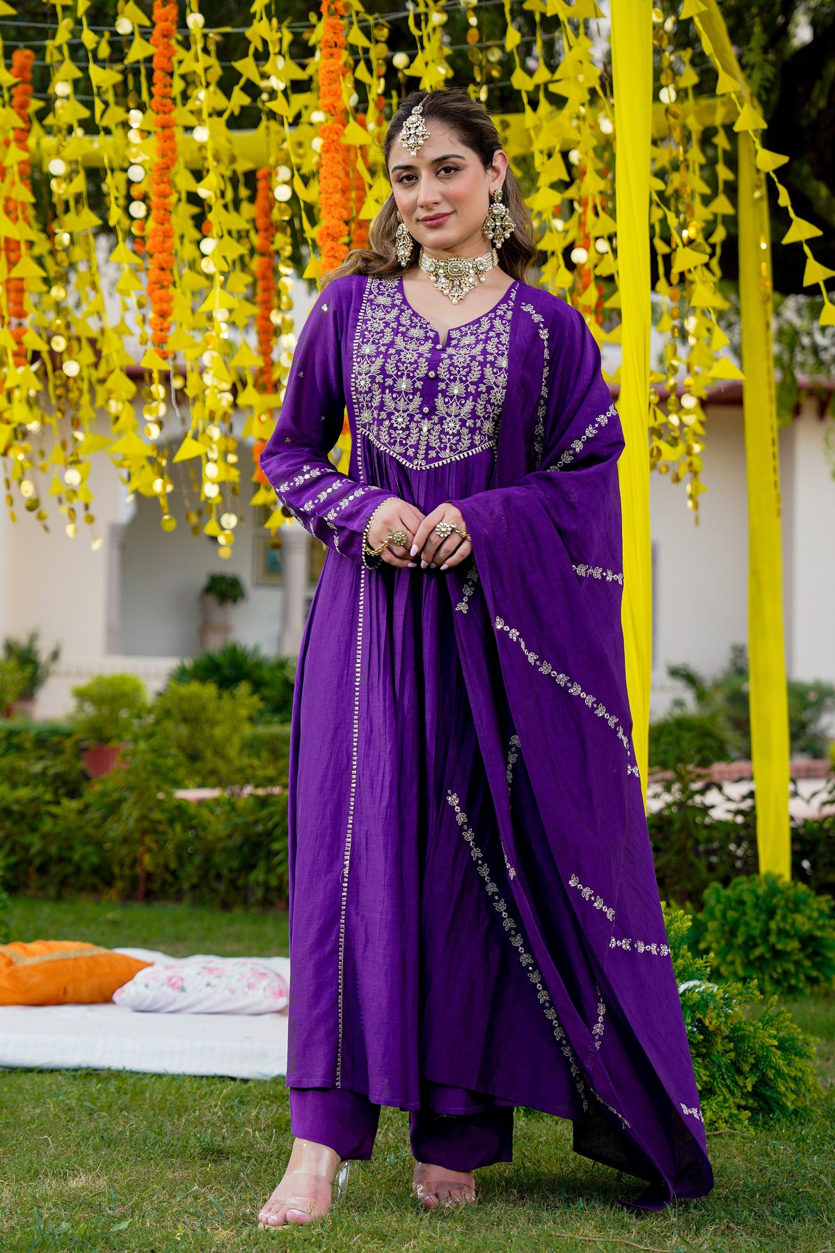 Royal Purple Flared Kurta Set