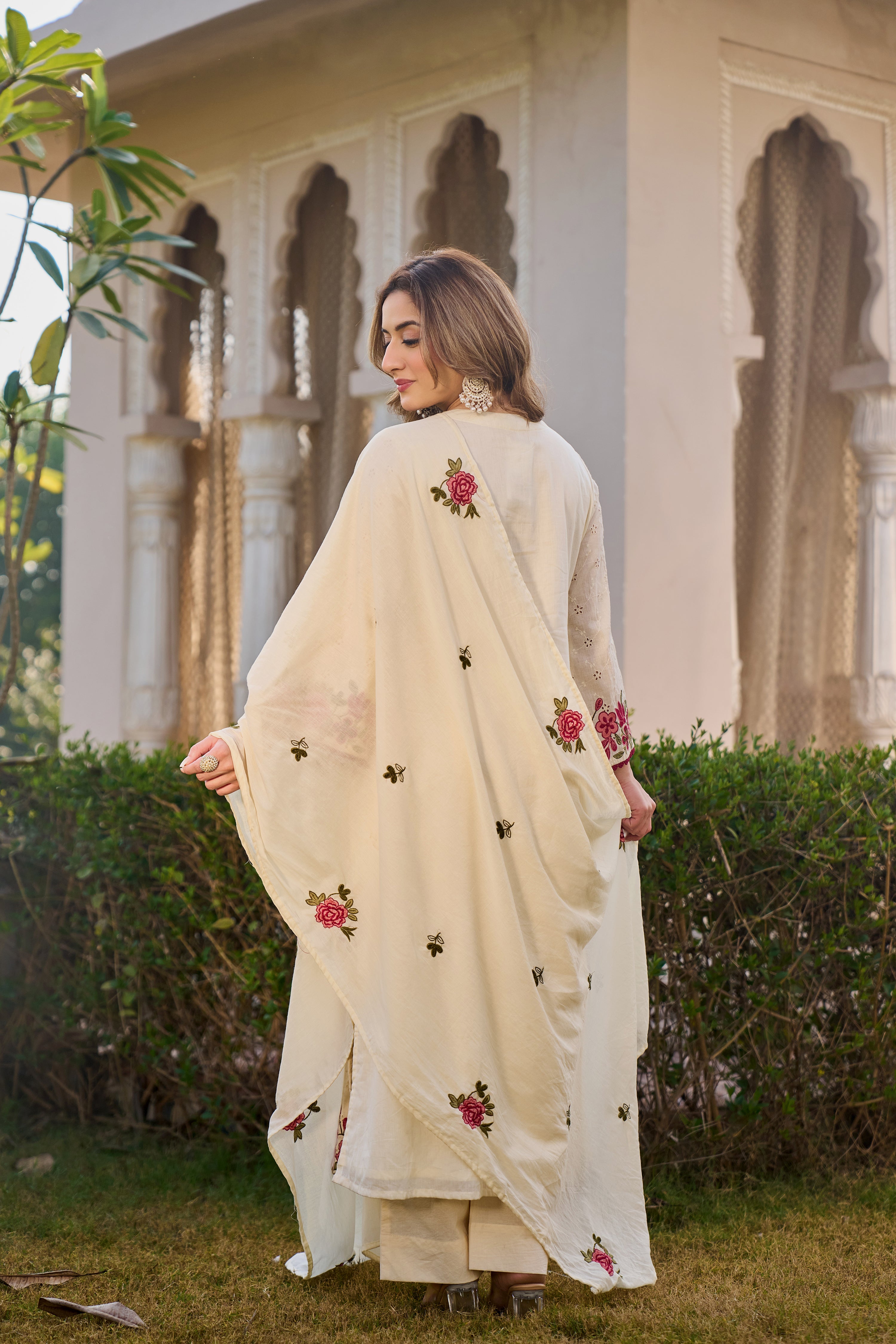 Ivory Blossom Cotton Chiffli Suit Set