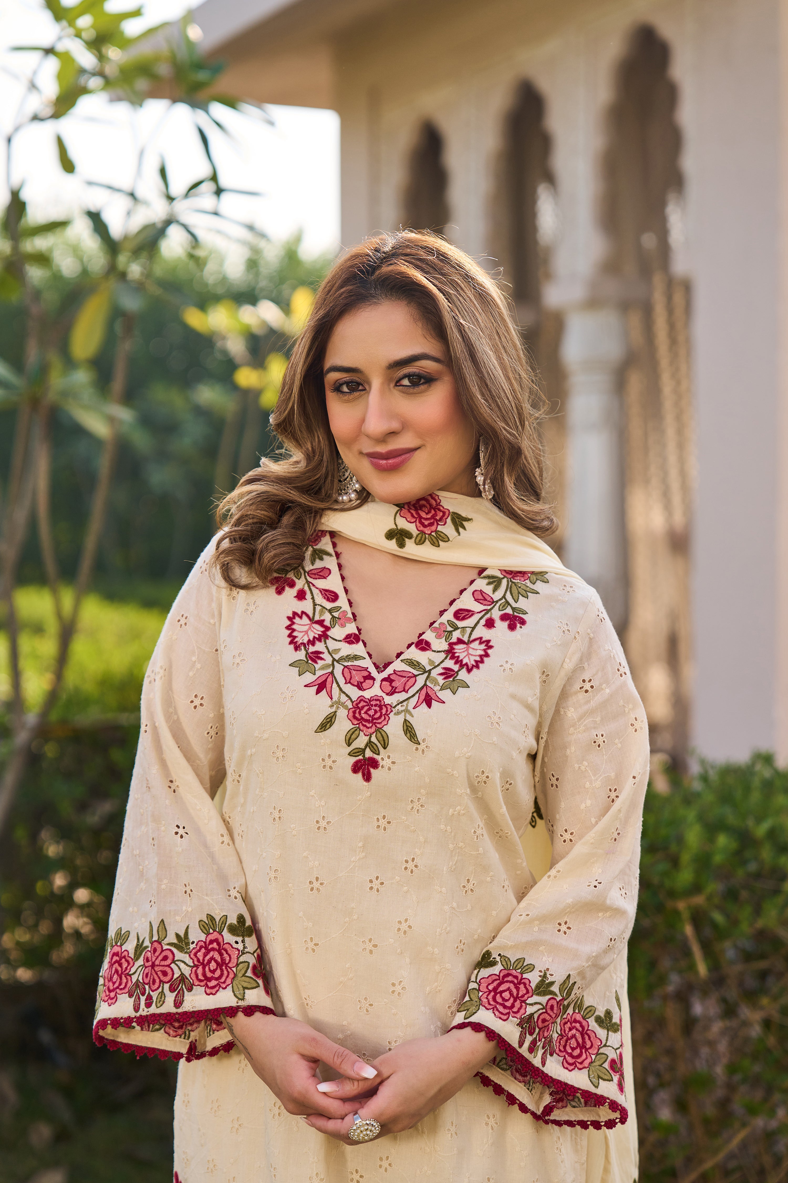 Ivory Blossom Cotton Chiffli Suit Set