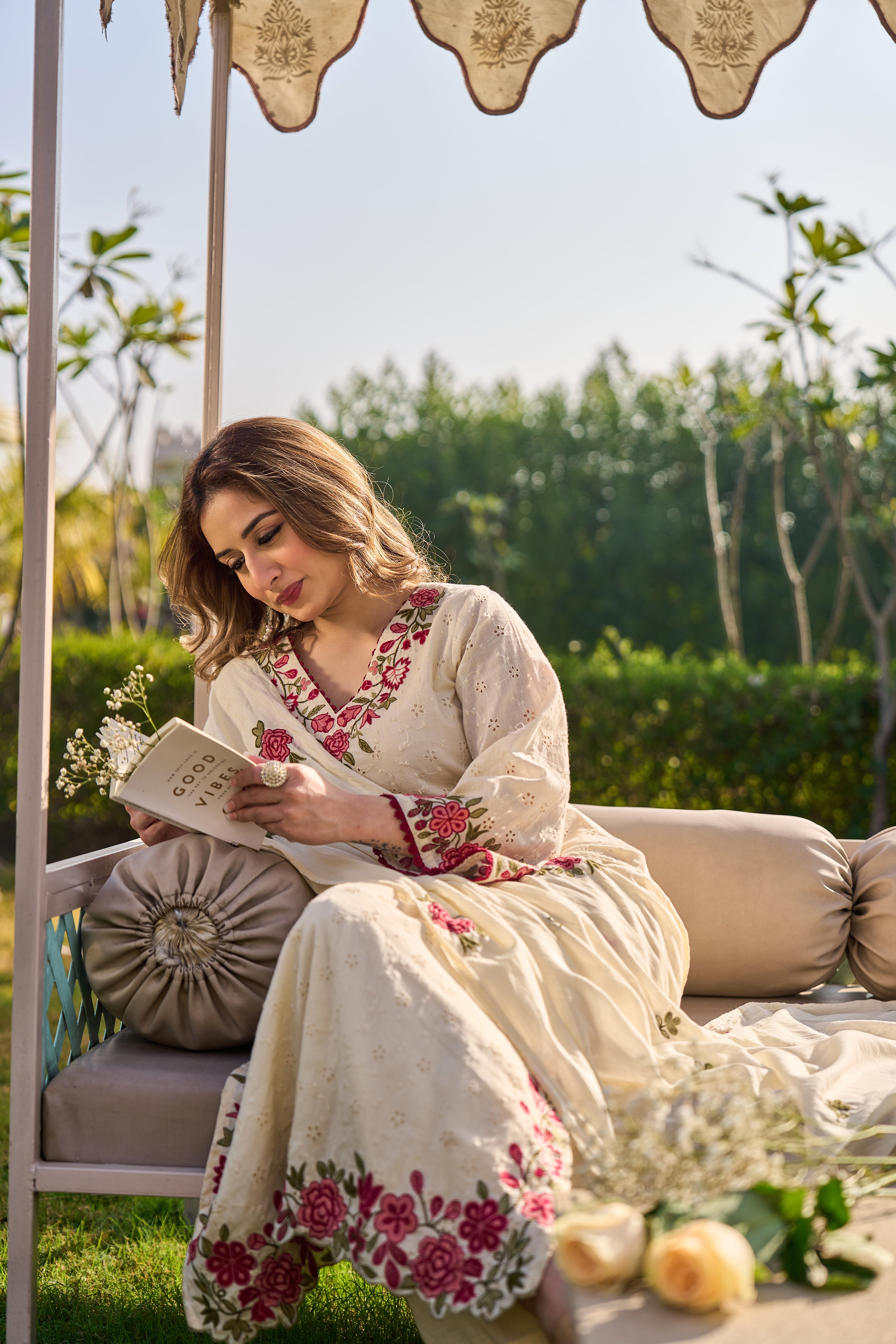 Ivory Blossom Cotton Chiffli Suit Set