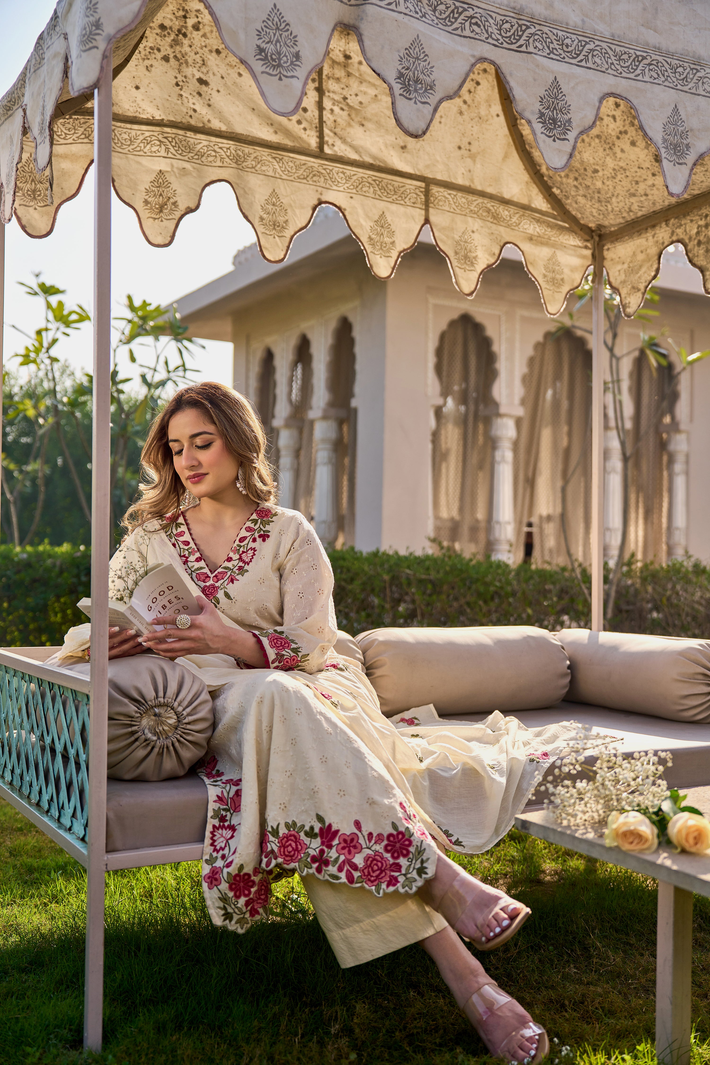 Ivory Blossom Cotton Chiffli Suit Set