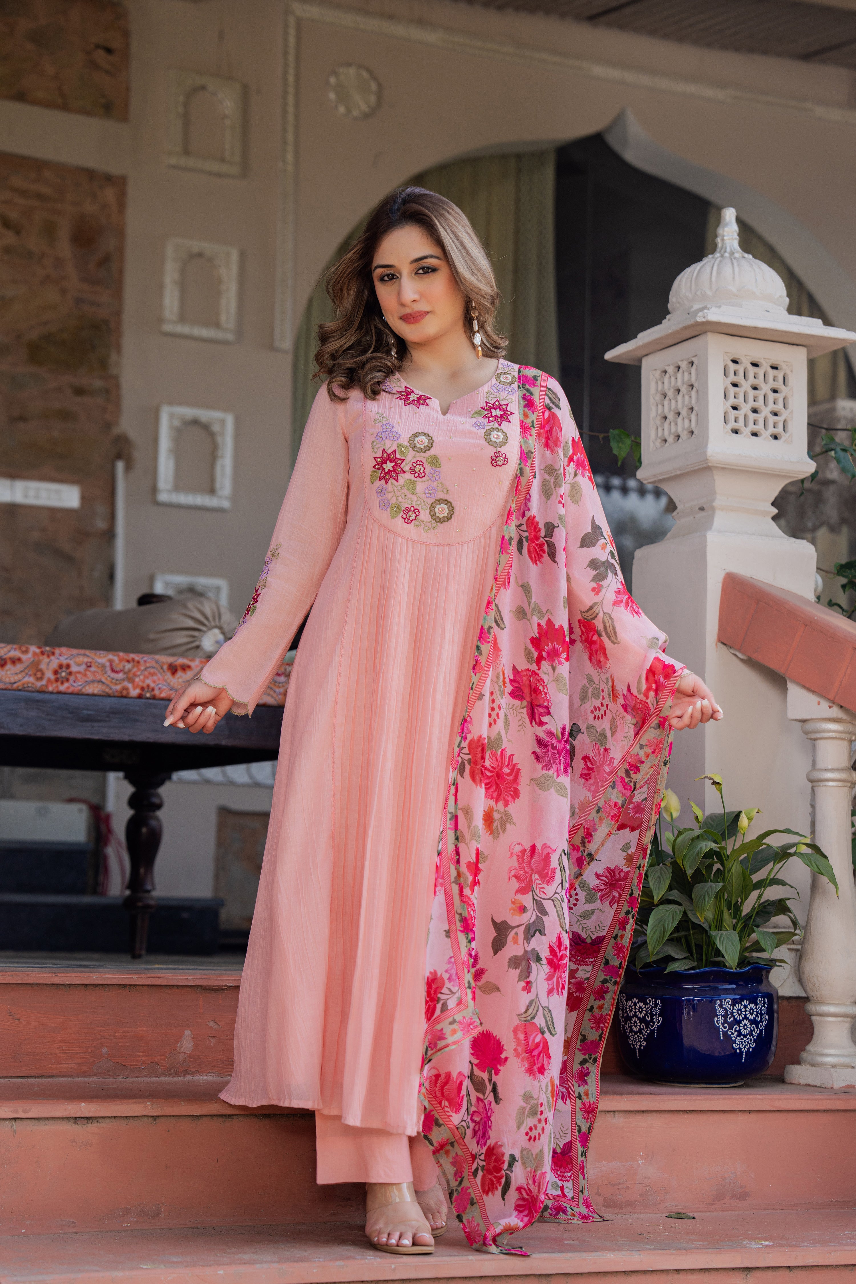 Rose Blush Embroidered Suit Set