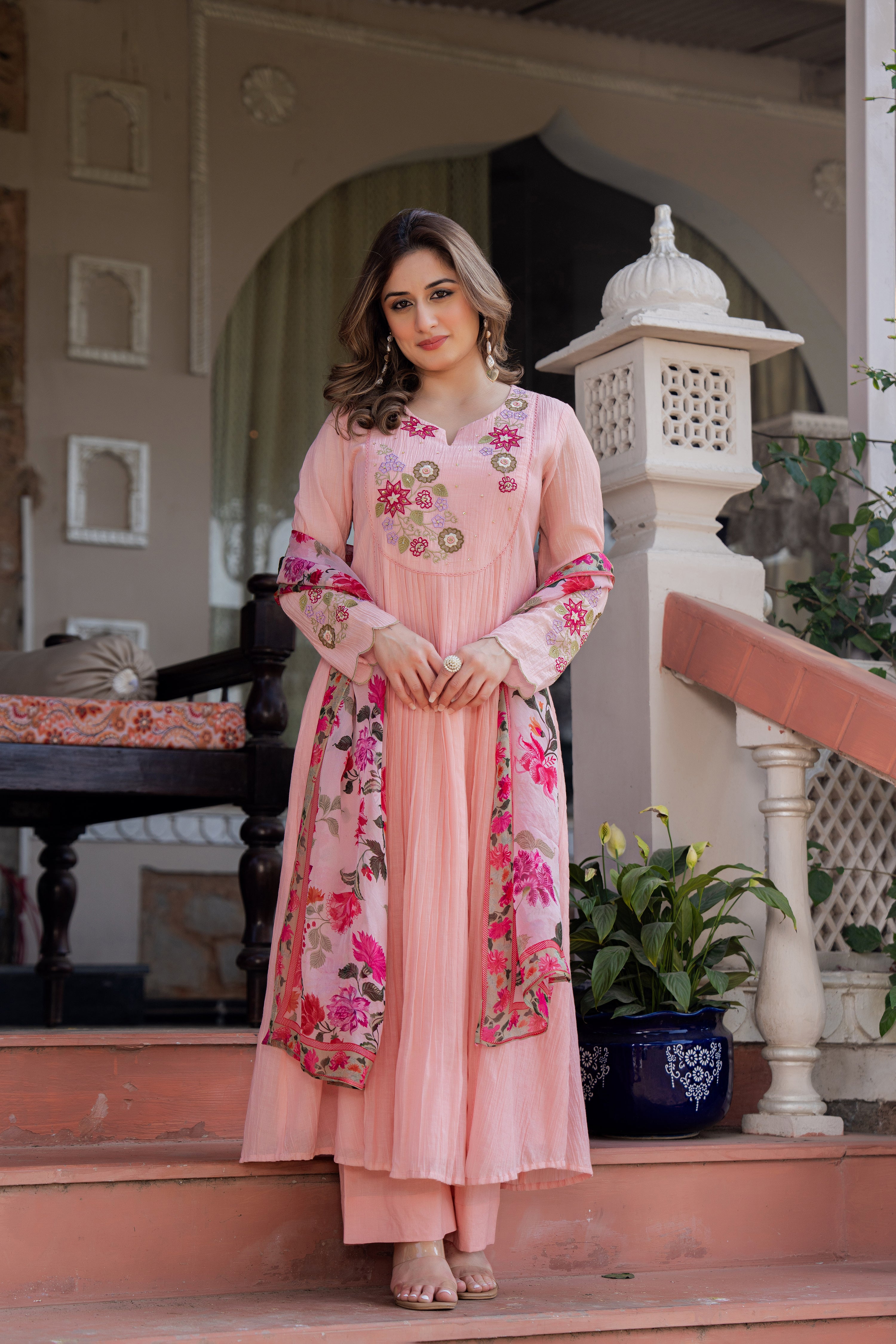 Rose Blush Embroidered Suit Set