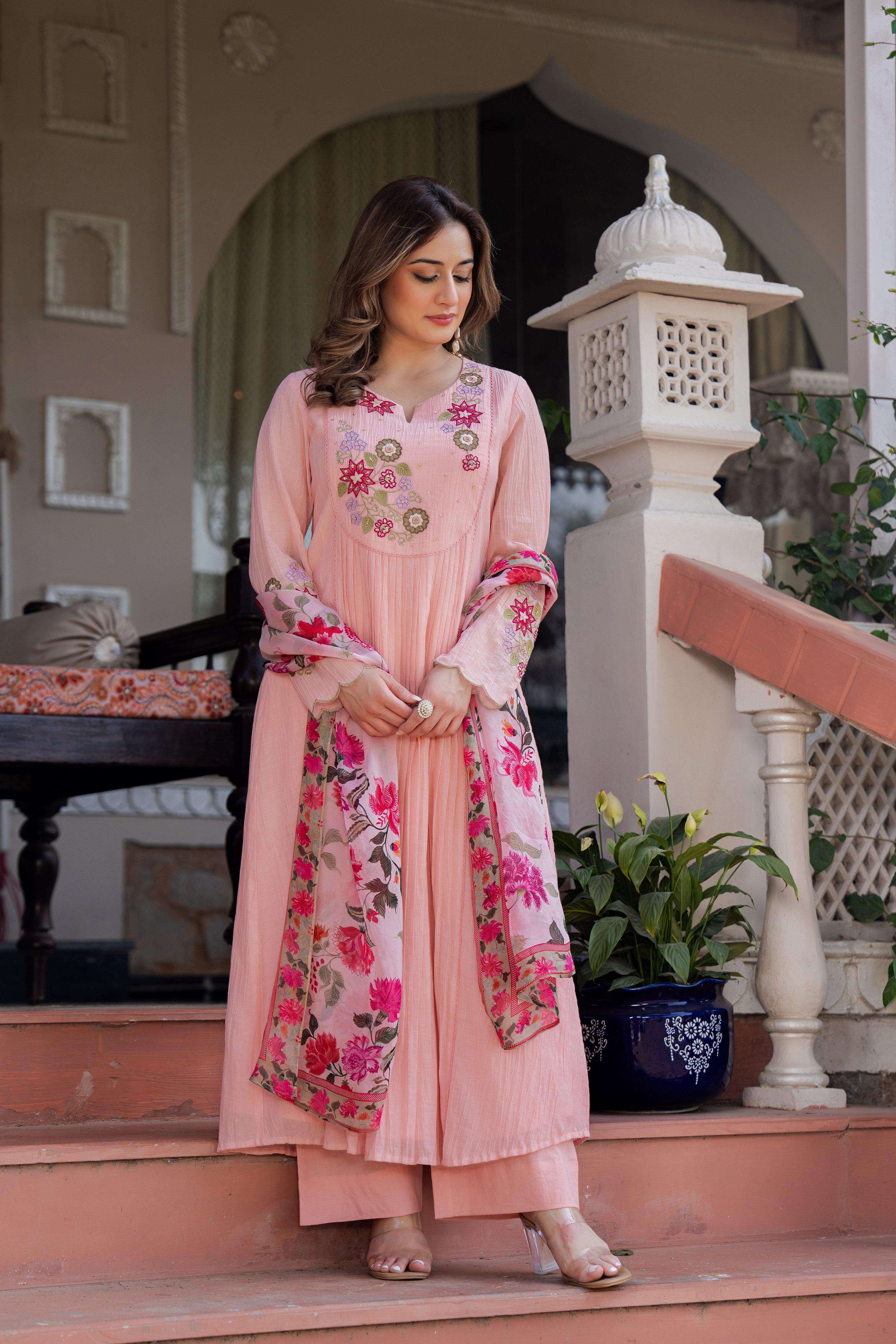 Rose Blush Embroidered Suit Set