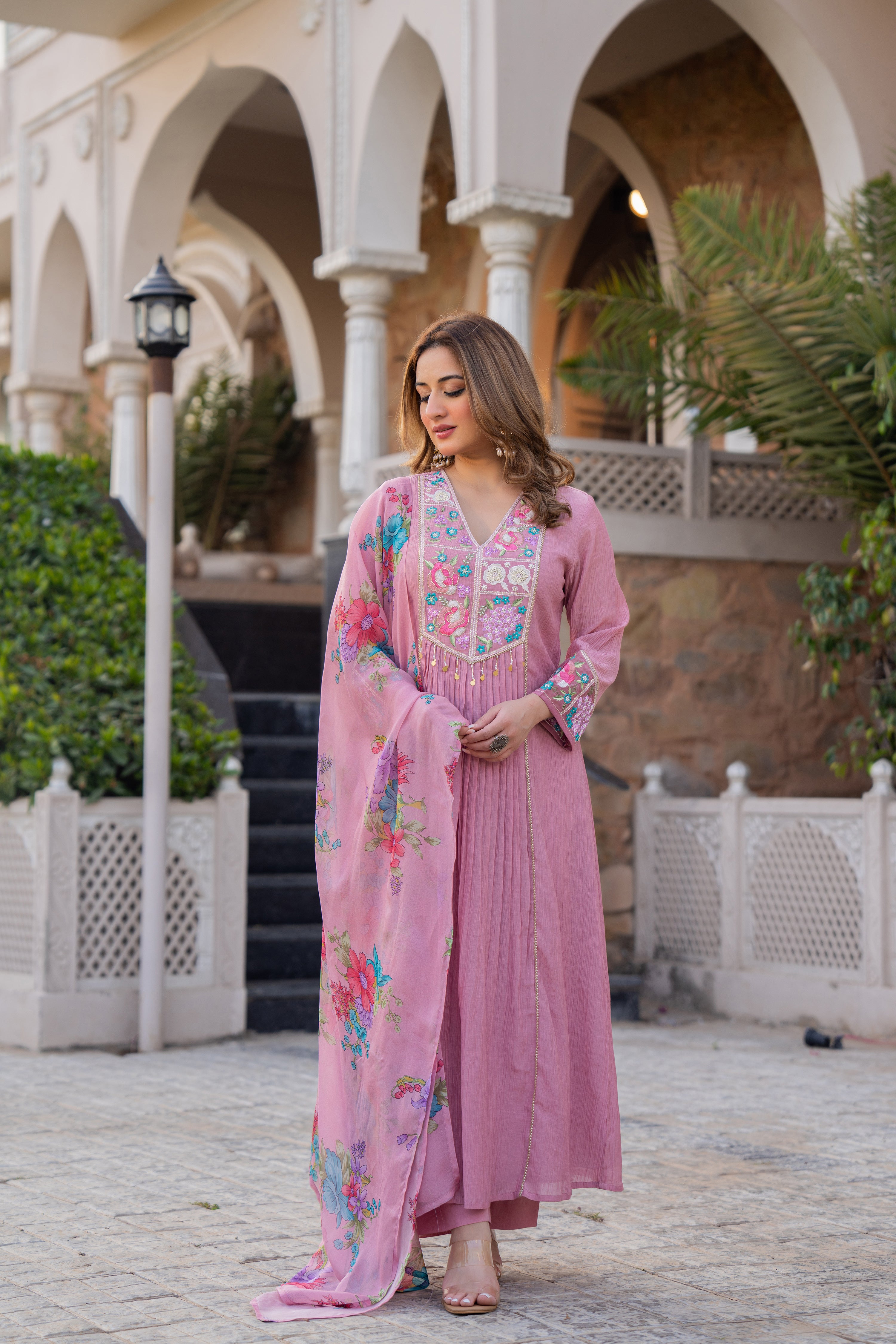 Rose Lilac Crush Embroidered Suit Set