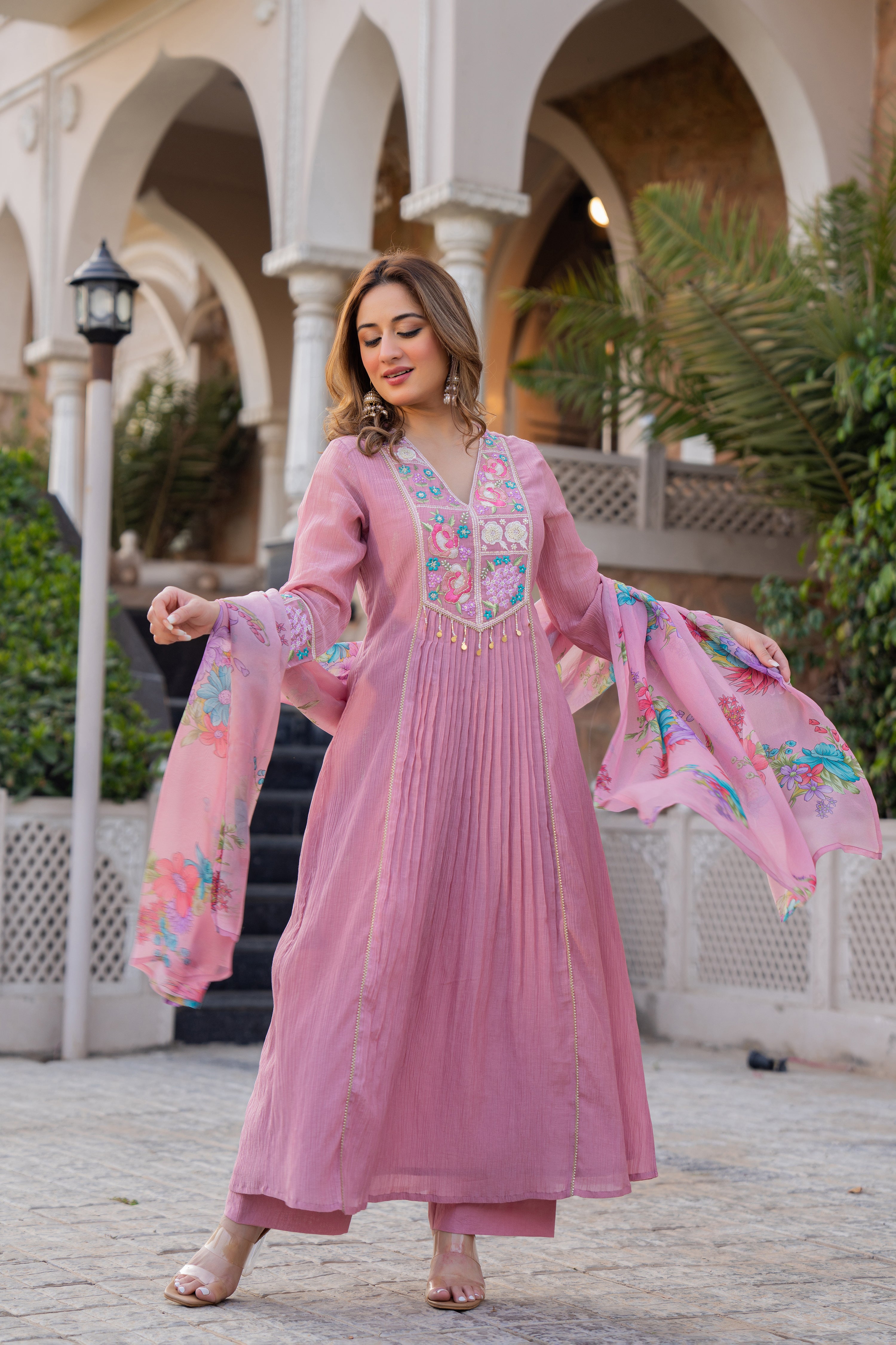 Rose Lilac Crush Embroidered Suit Set