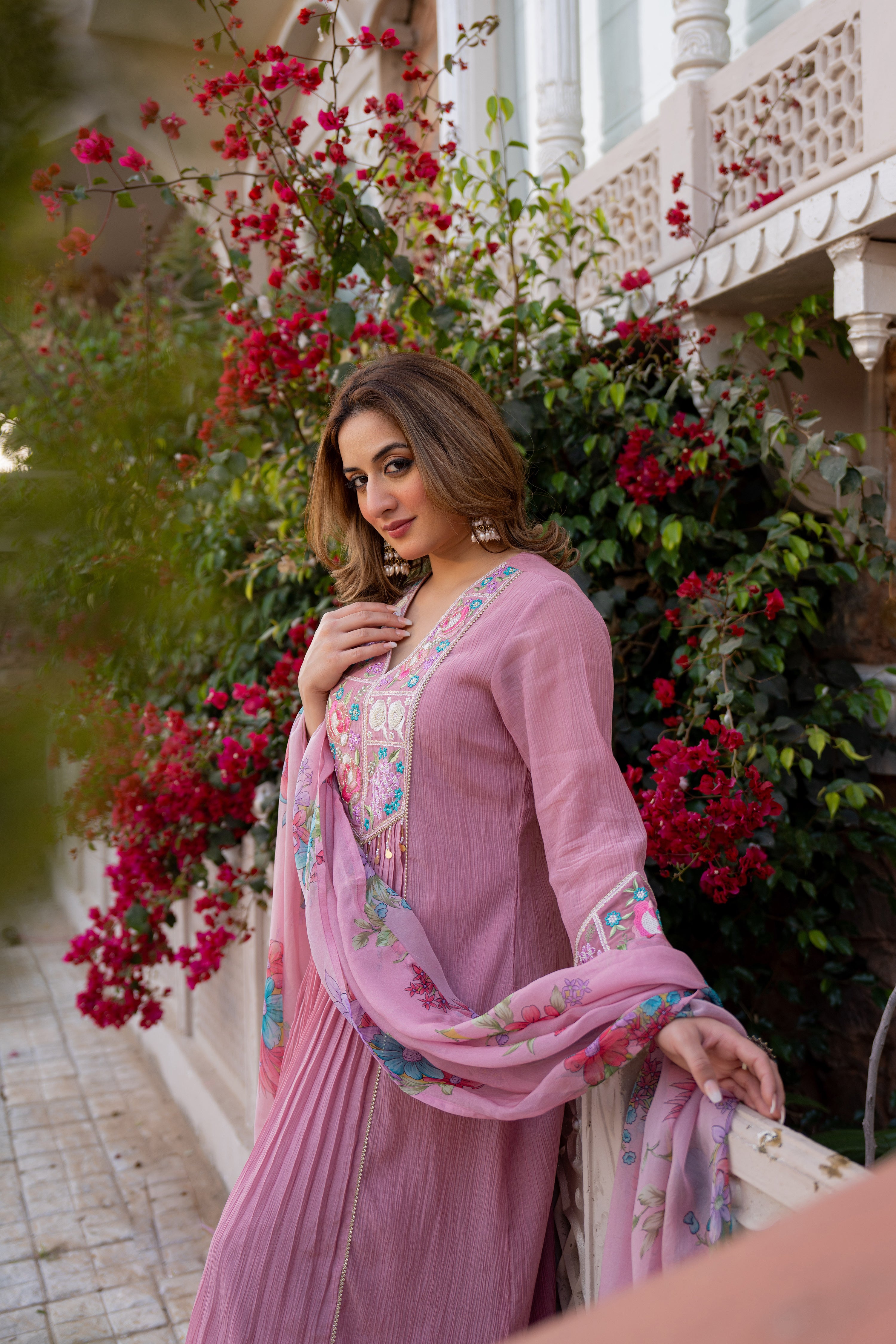 Rose Lilac Crush Embroidered Suit Set