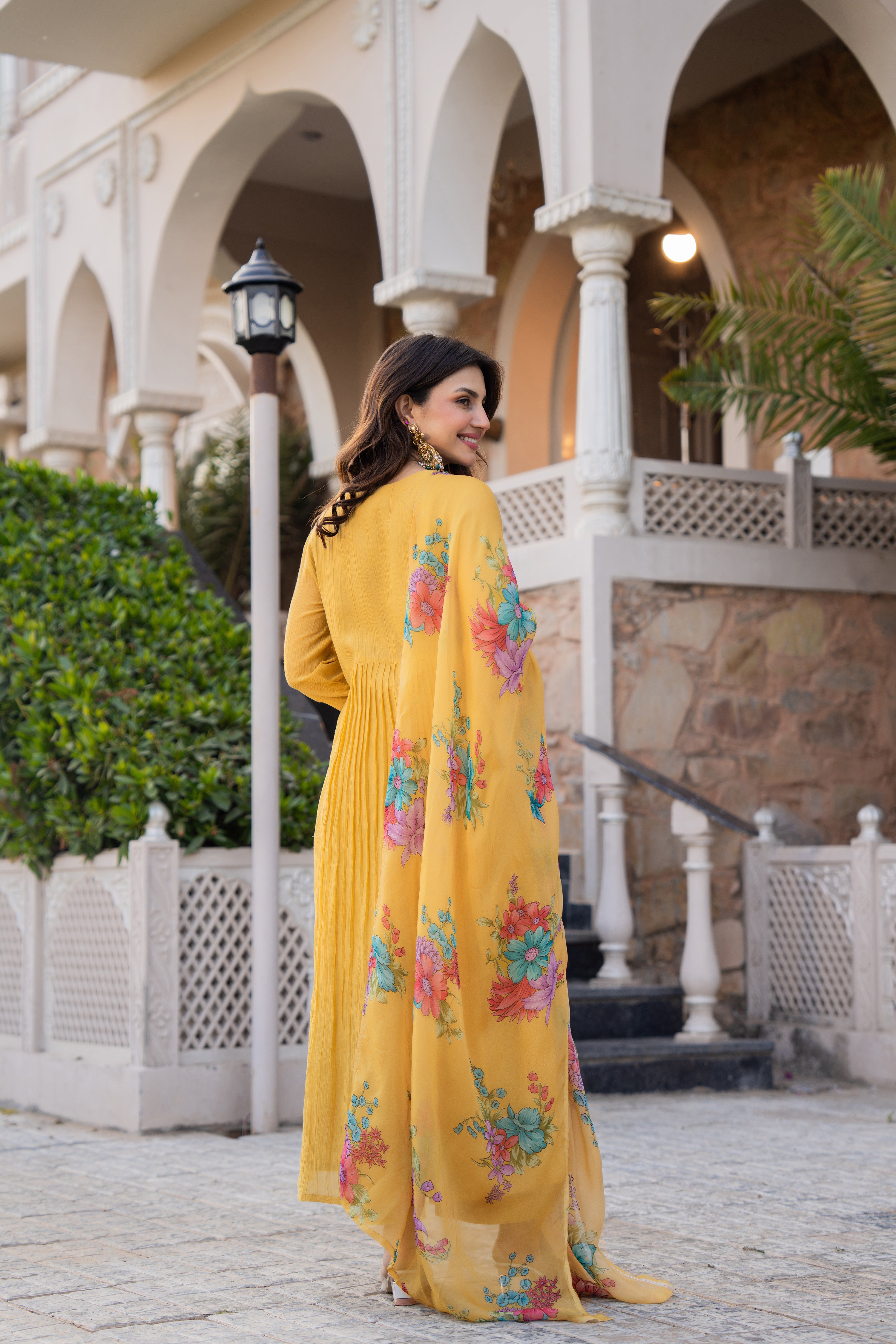 Mustard Yellow Crush Embroidered Suit Set