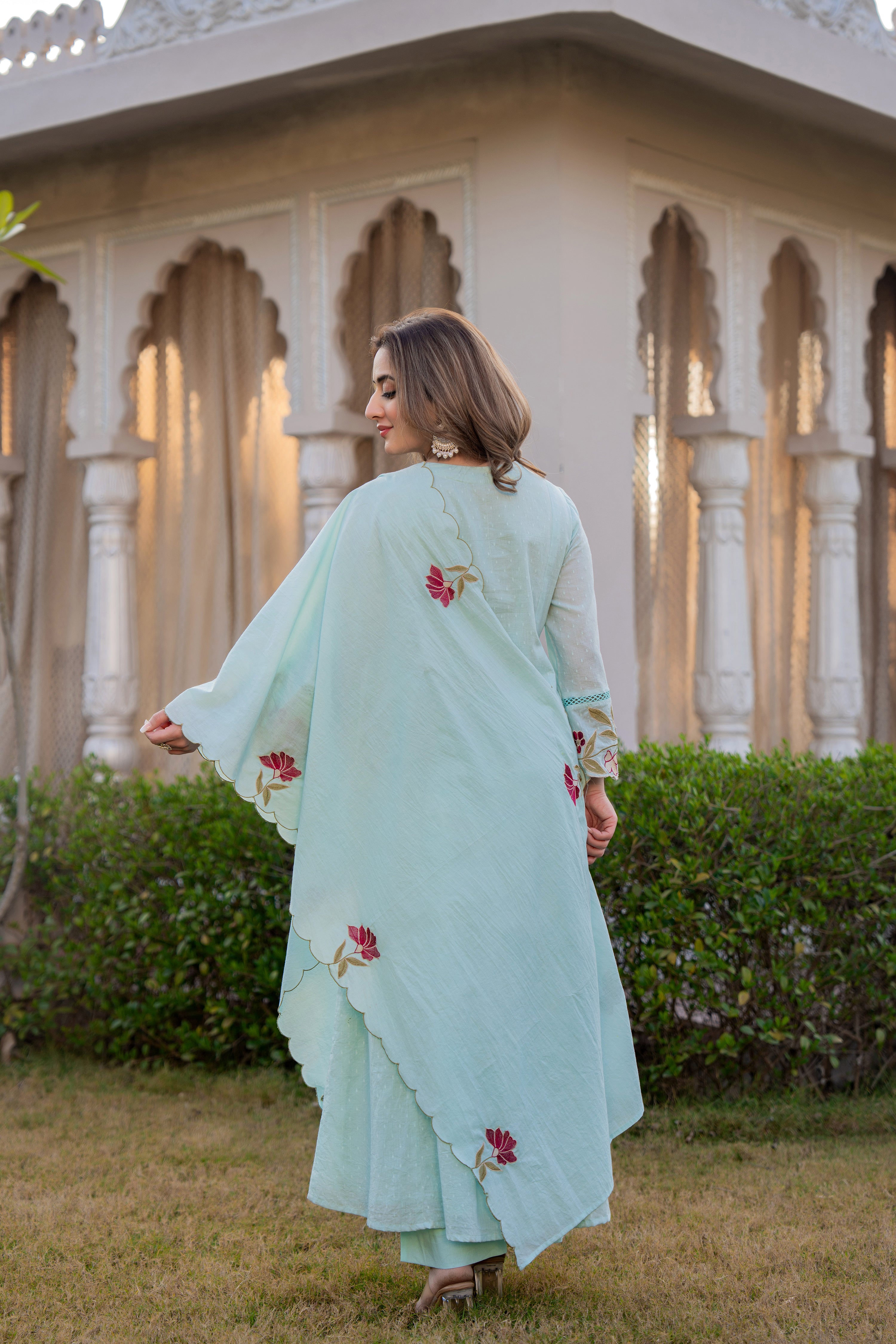 Azure Bloom Cotton Dobby Suit Set