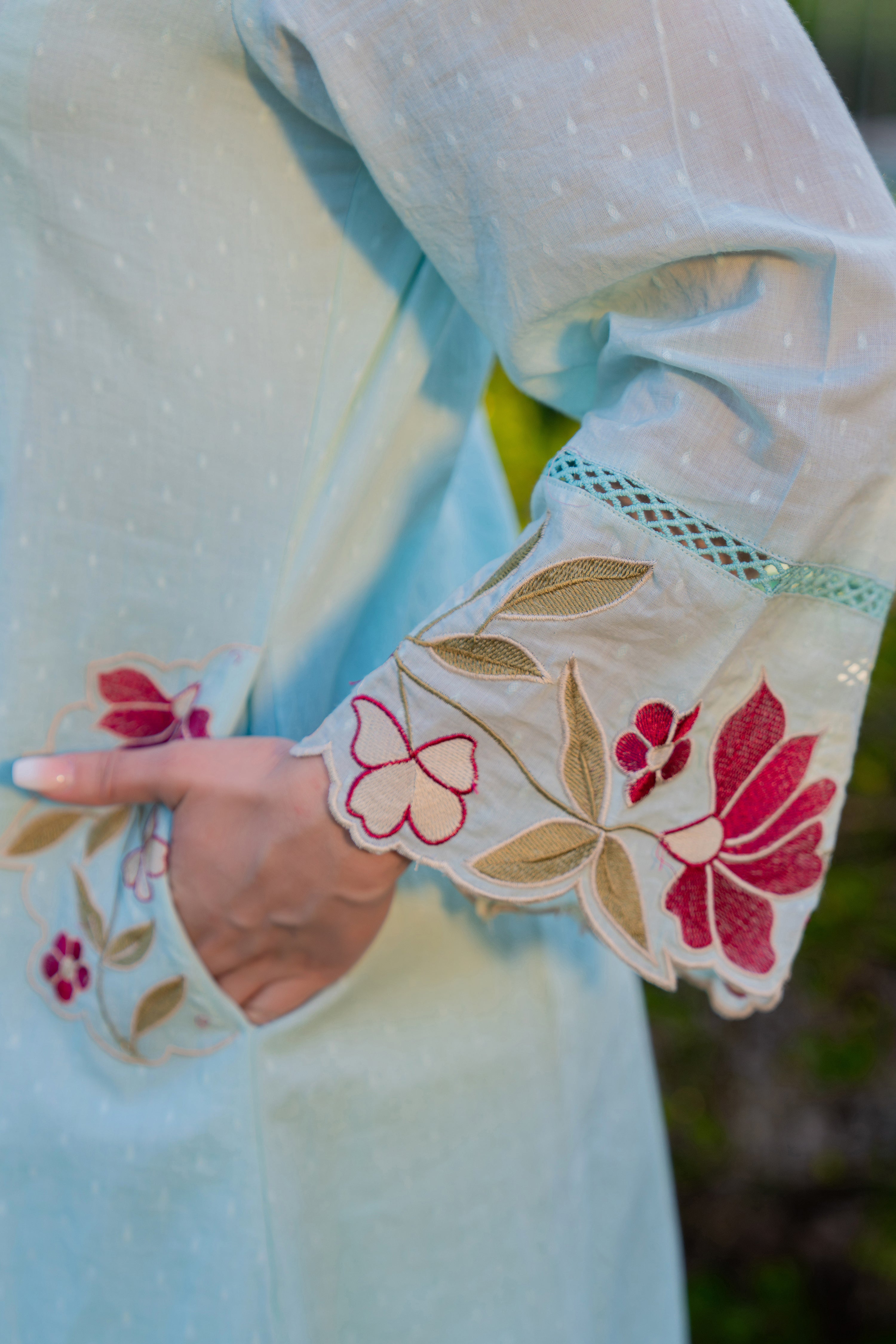 Azure Bloom Cotton Dobby Suit Set