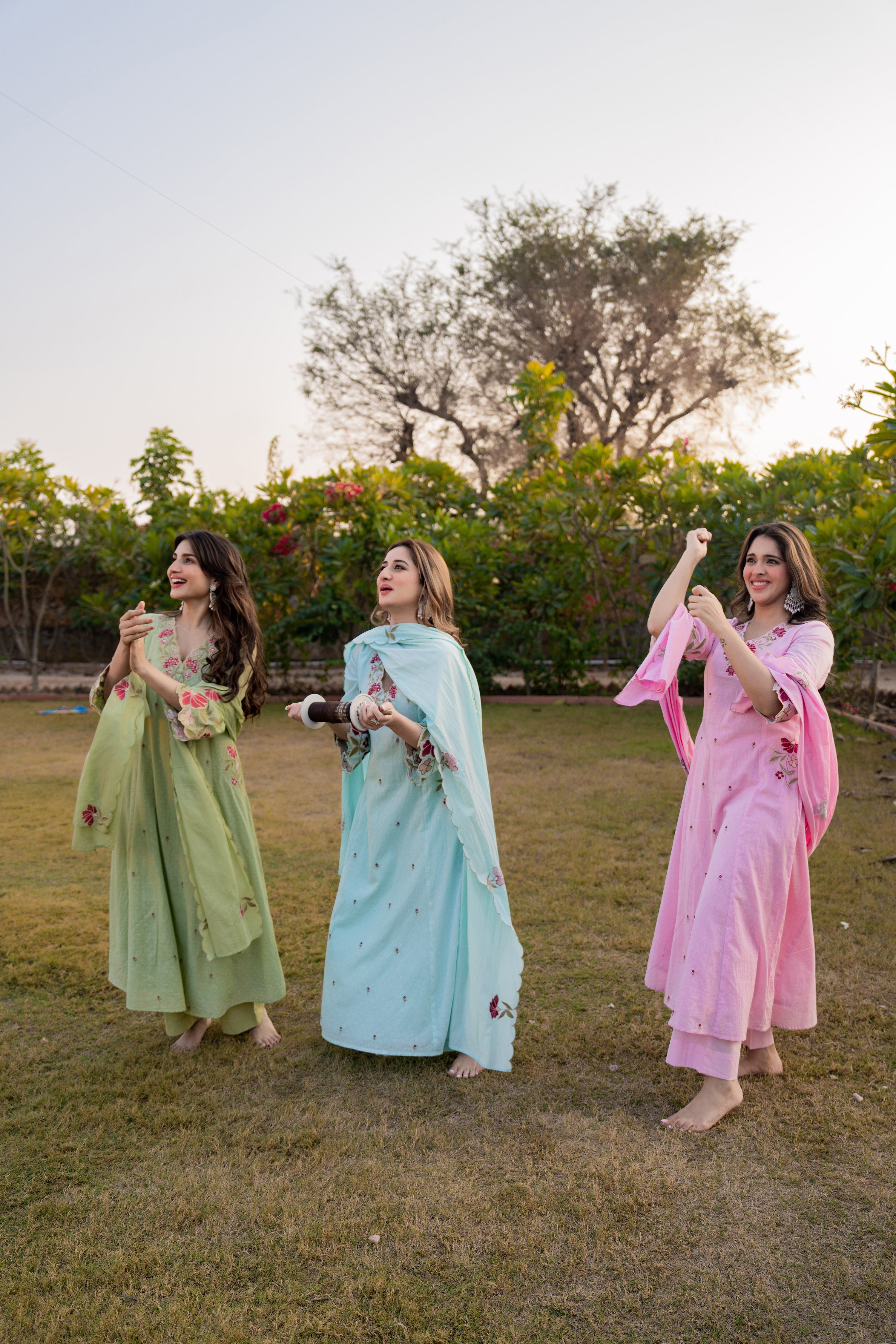 Azure Bloom Cotton Dobby Suit Set