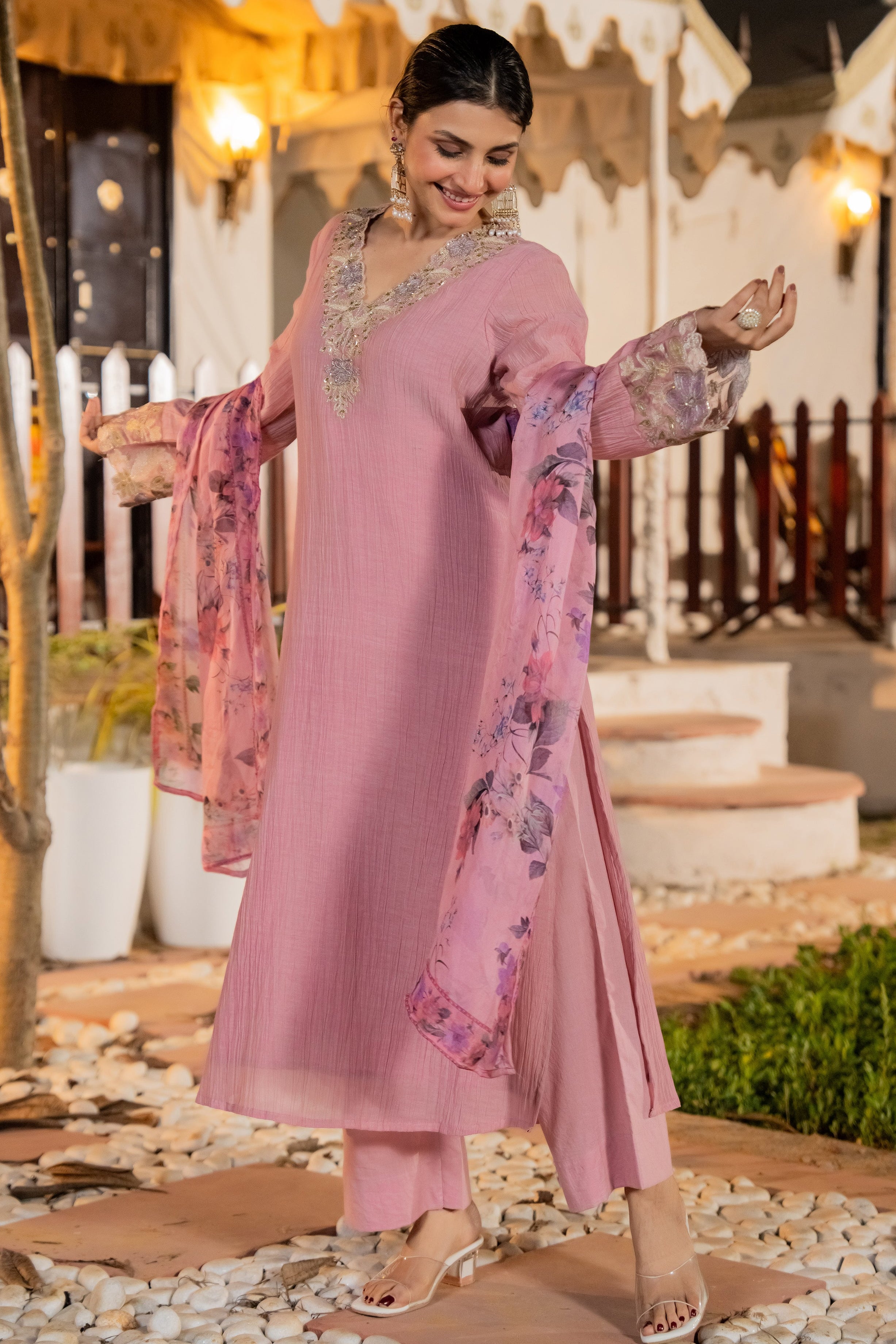 Blush Pink Chanderi Kurta Set