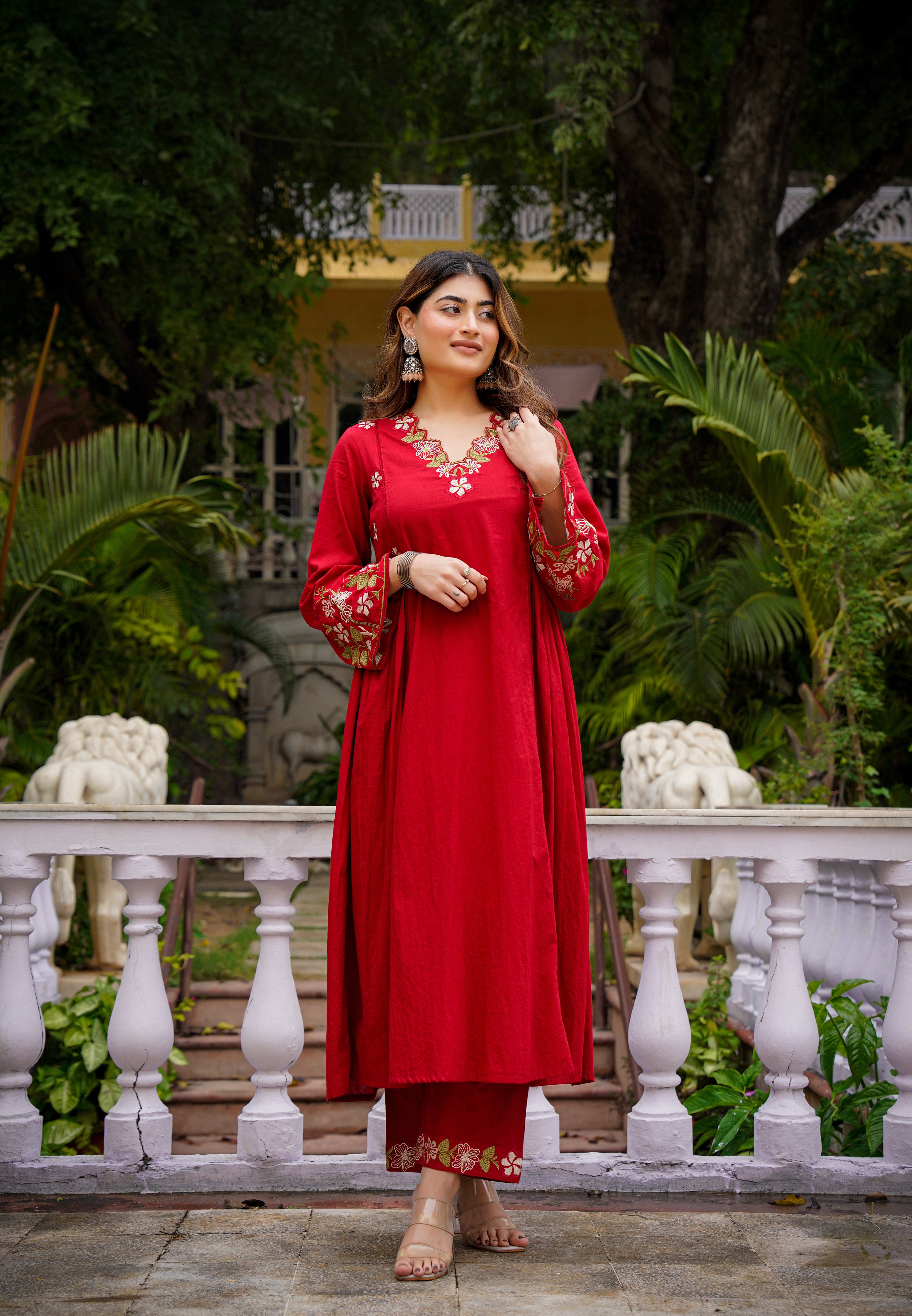 Crimson Charm Cotton Suit Set