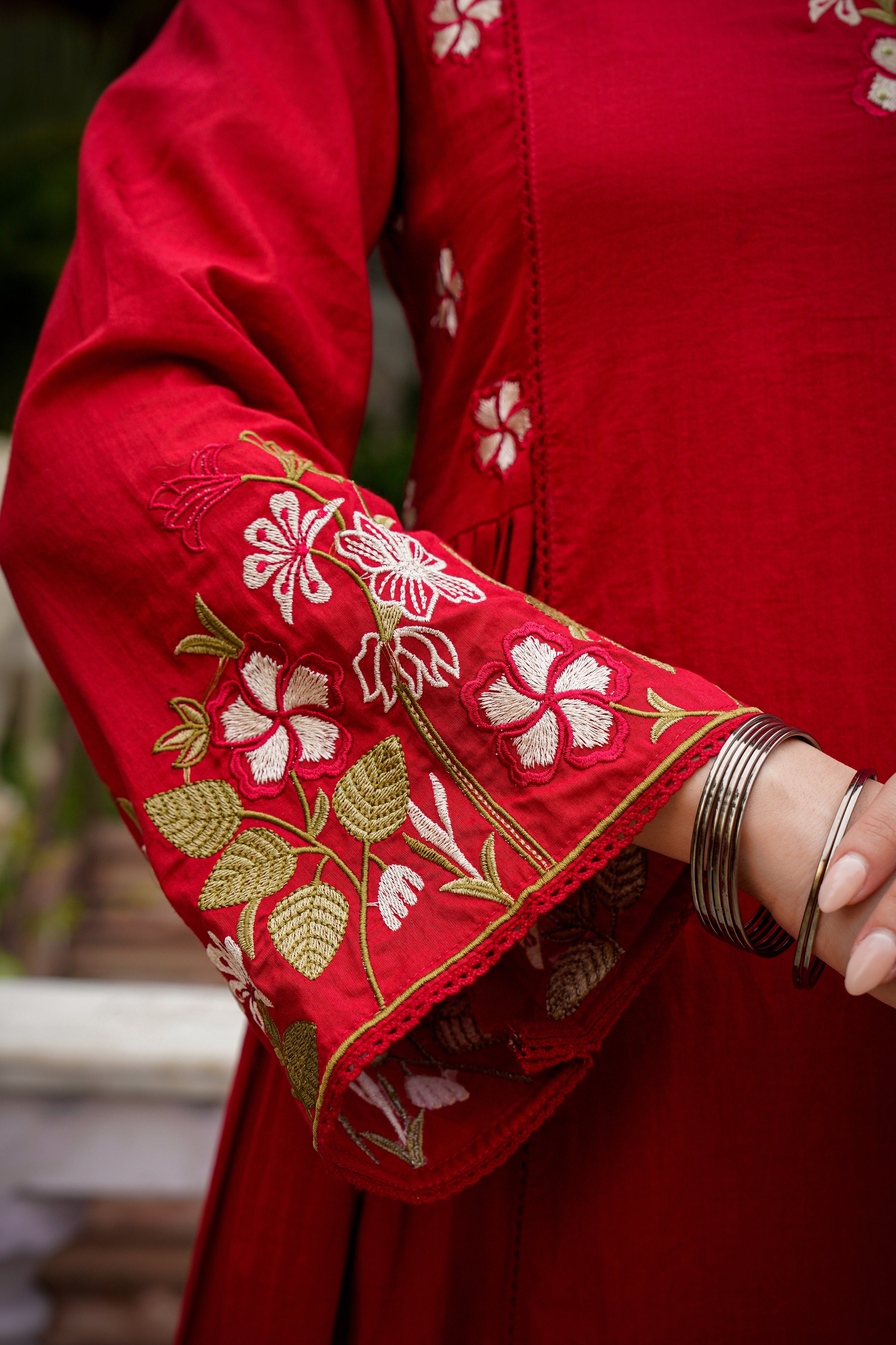 Crimson Charm Cotton Suit Set