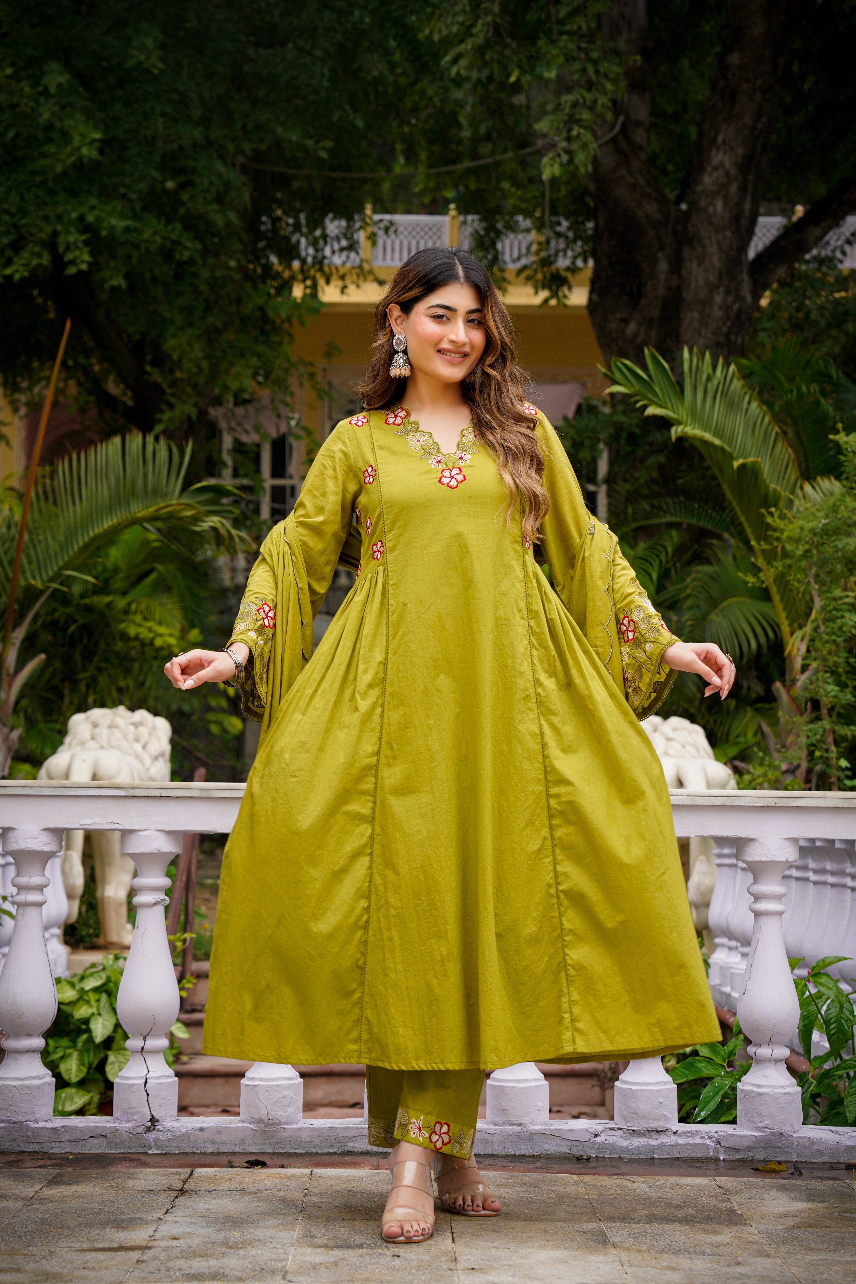 Olive Meadow Cotton Suit Set