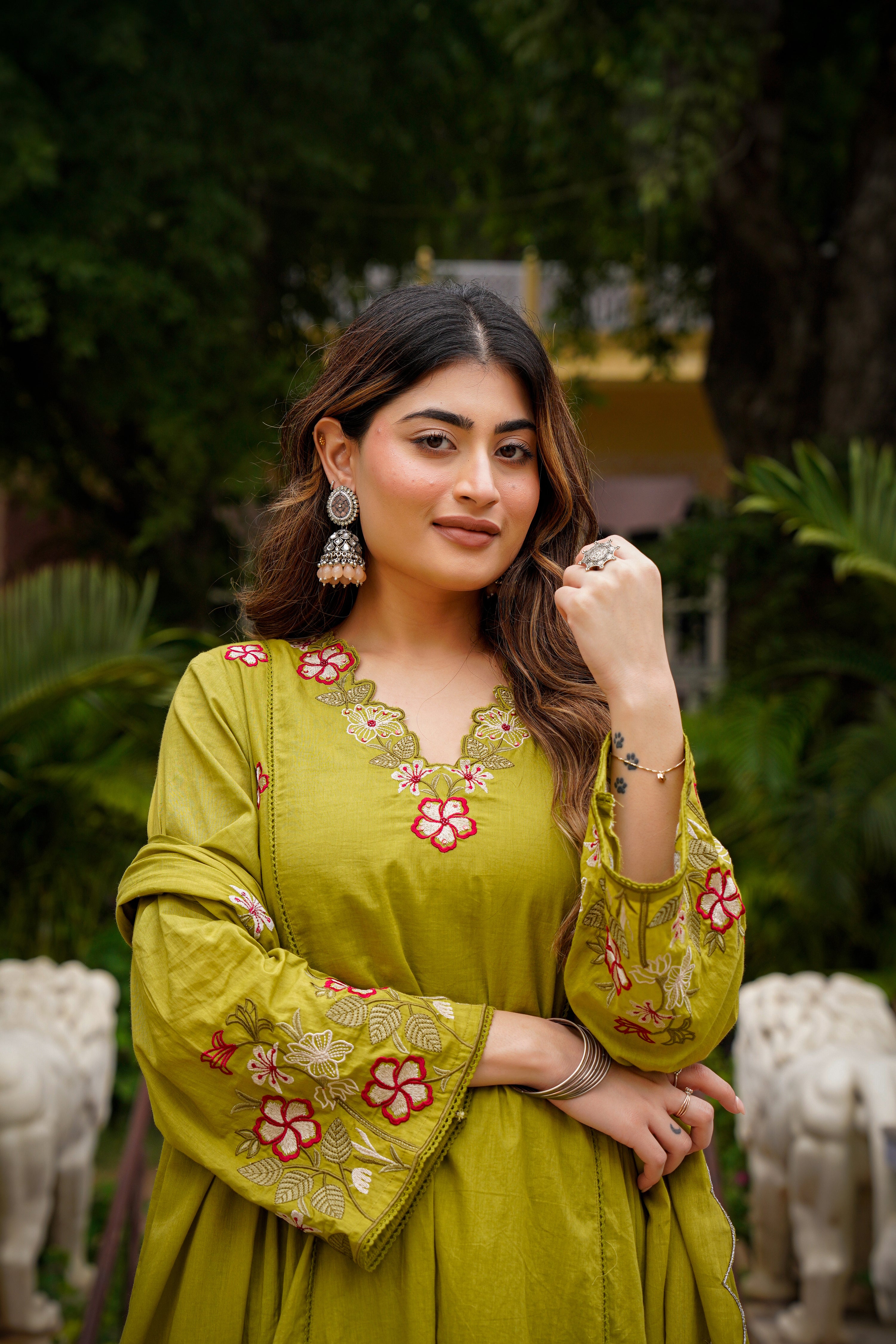 Olive Meadow Cotton Suit Set