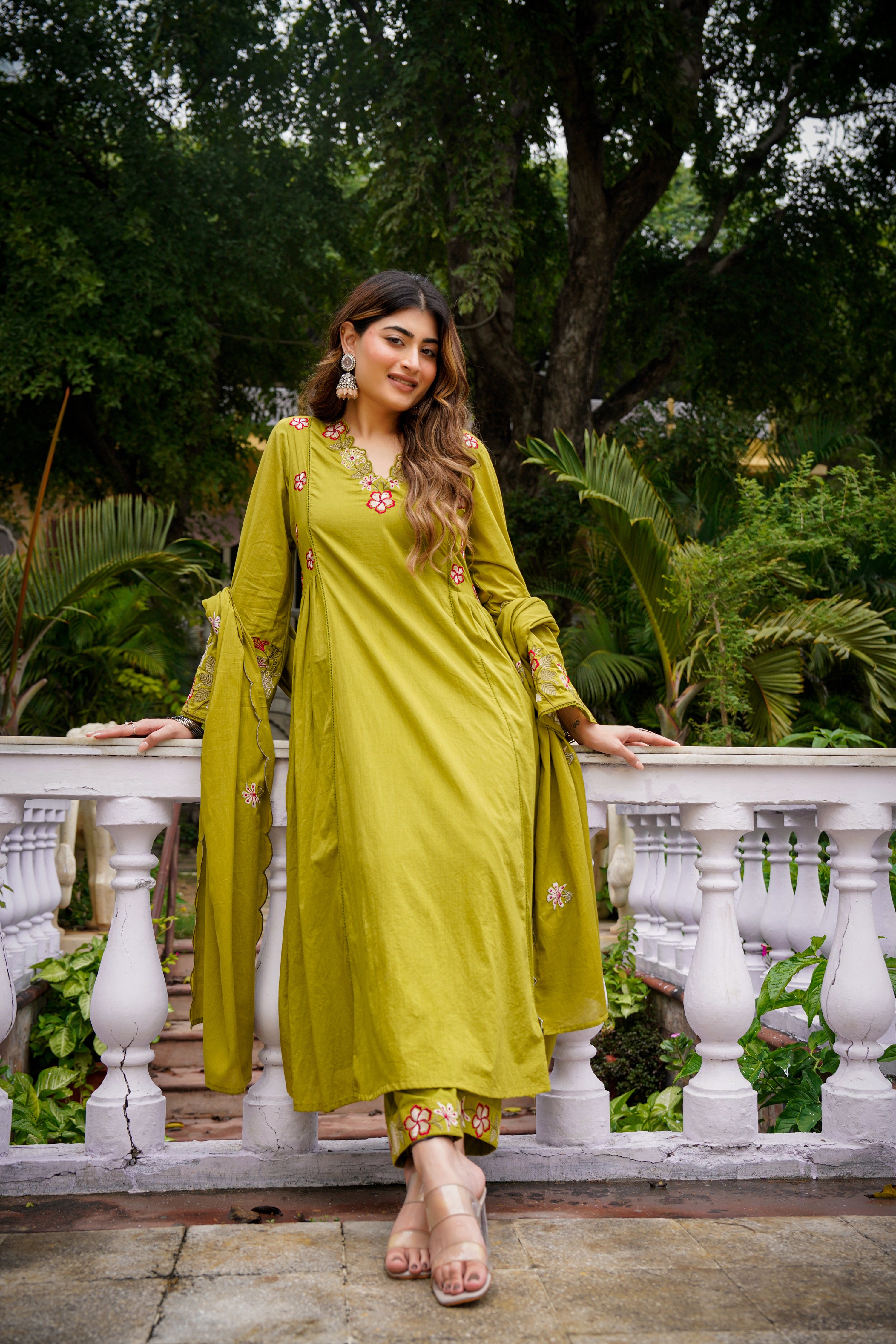 Olive Meadow Cotton Suit Set