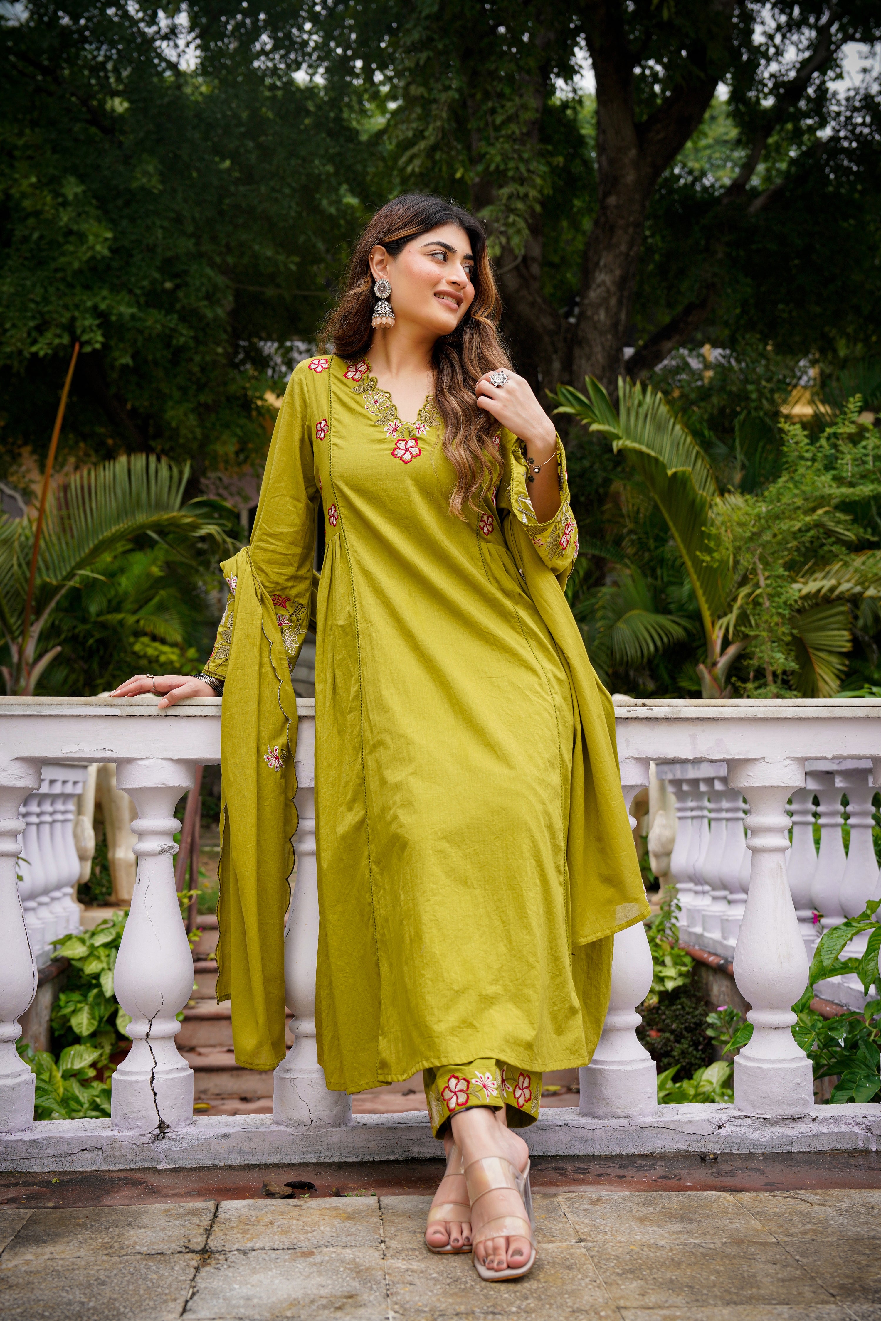 Olive Meadow Cotton Suit Set