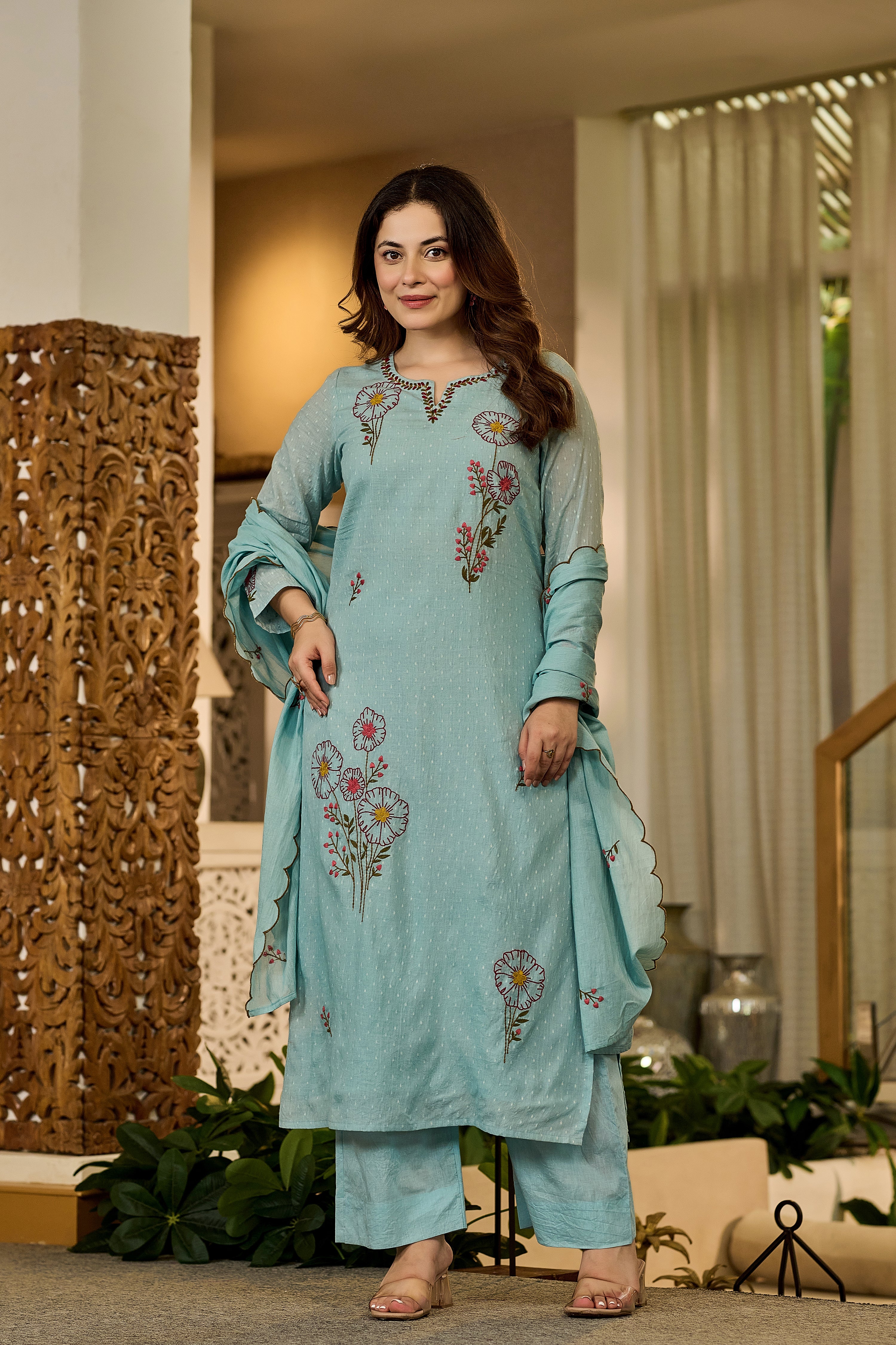 Powder Blue Embroidered Suit Set