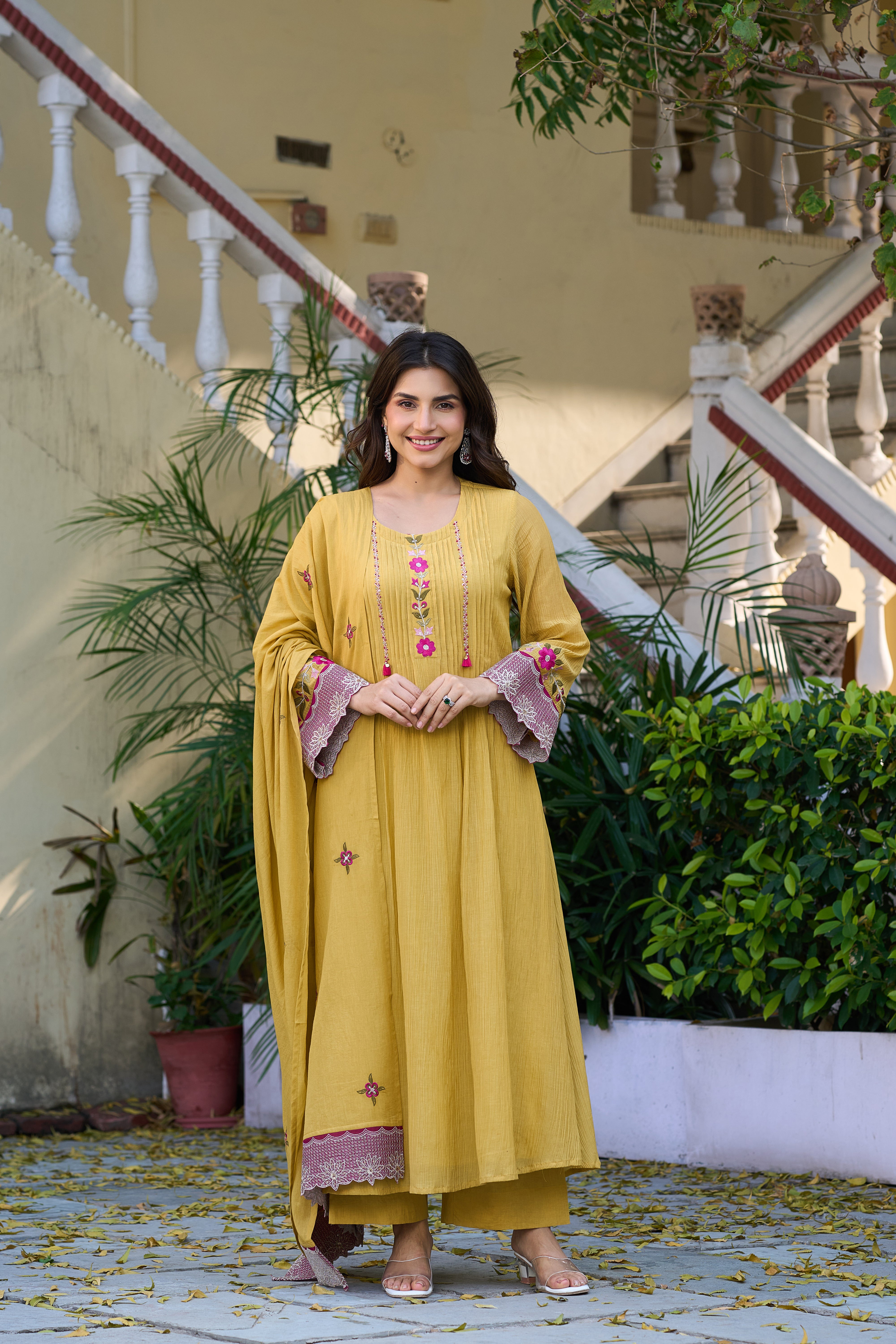 Mustard Bloom Elegance Suit Set