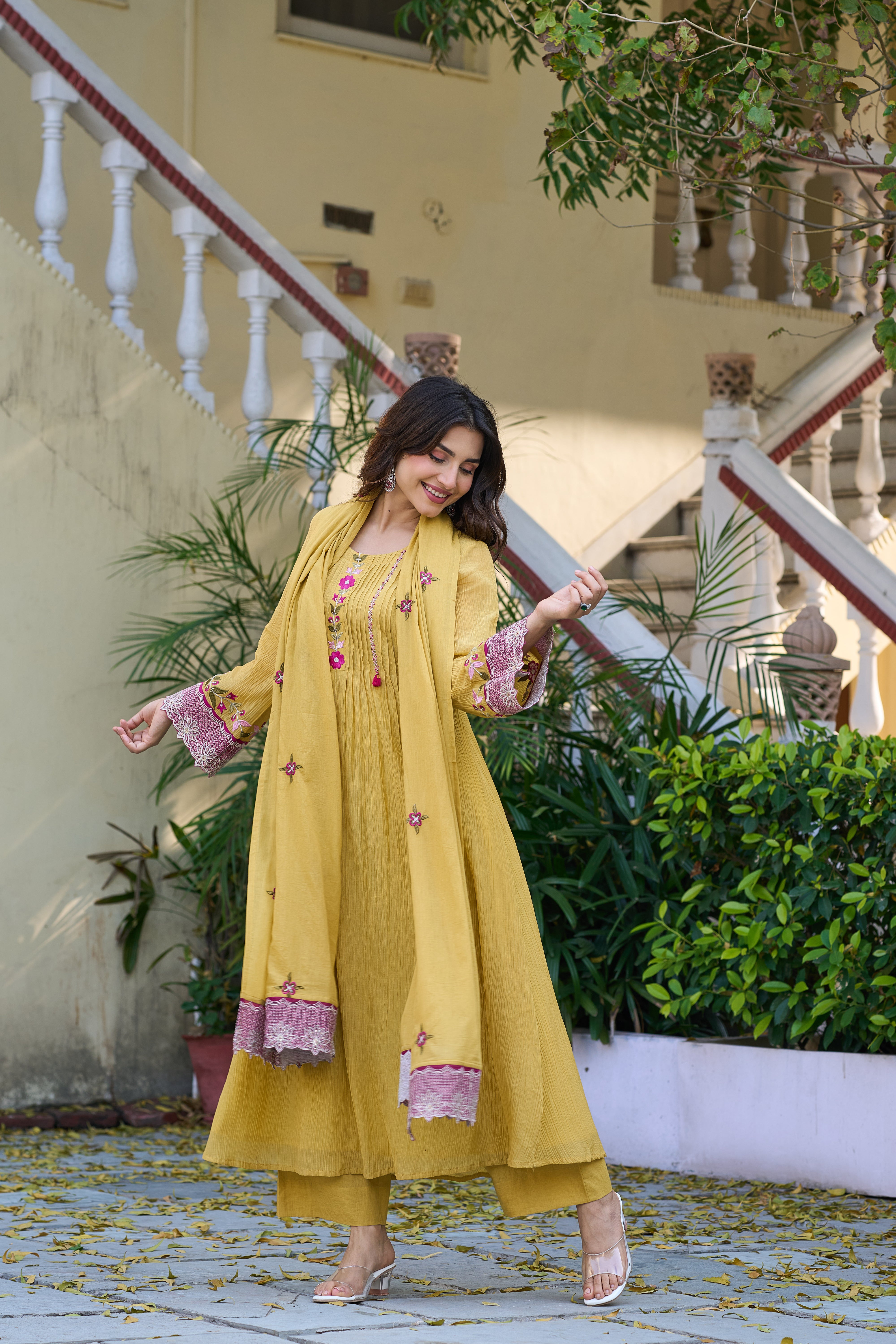 Mustard Bloom Elegance Suit Set
