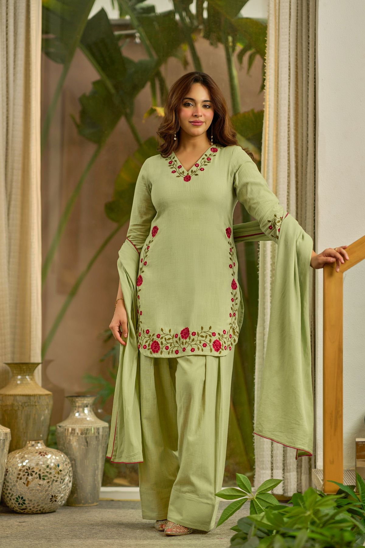 Sage Embroidered Suit Set
