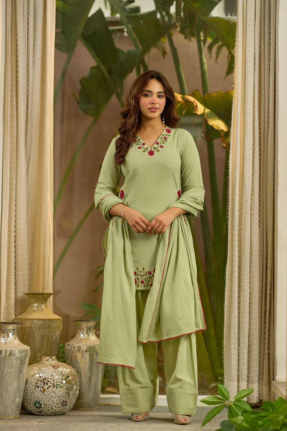 Sage Embroidered Suit Set