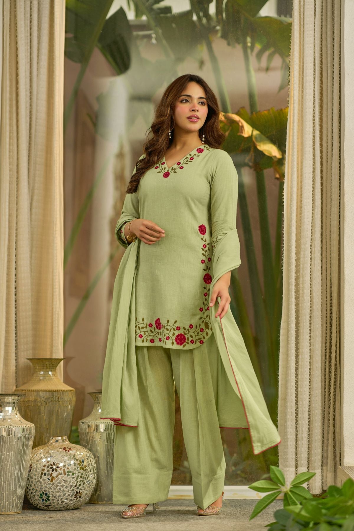 Sage Embroidered Suit Set