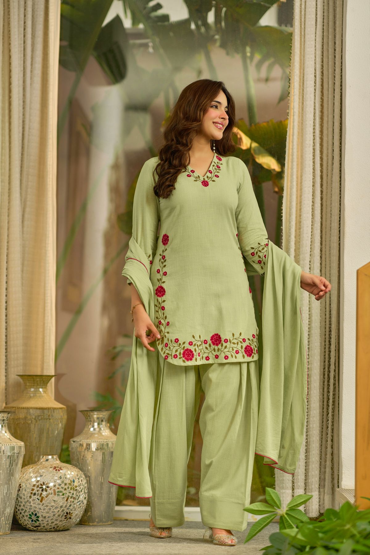 Sage Embroidered Suit Set