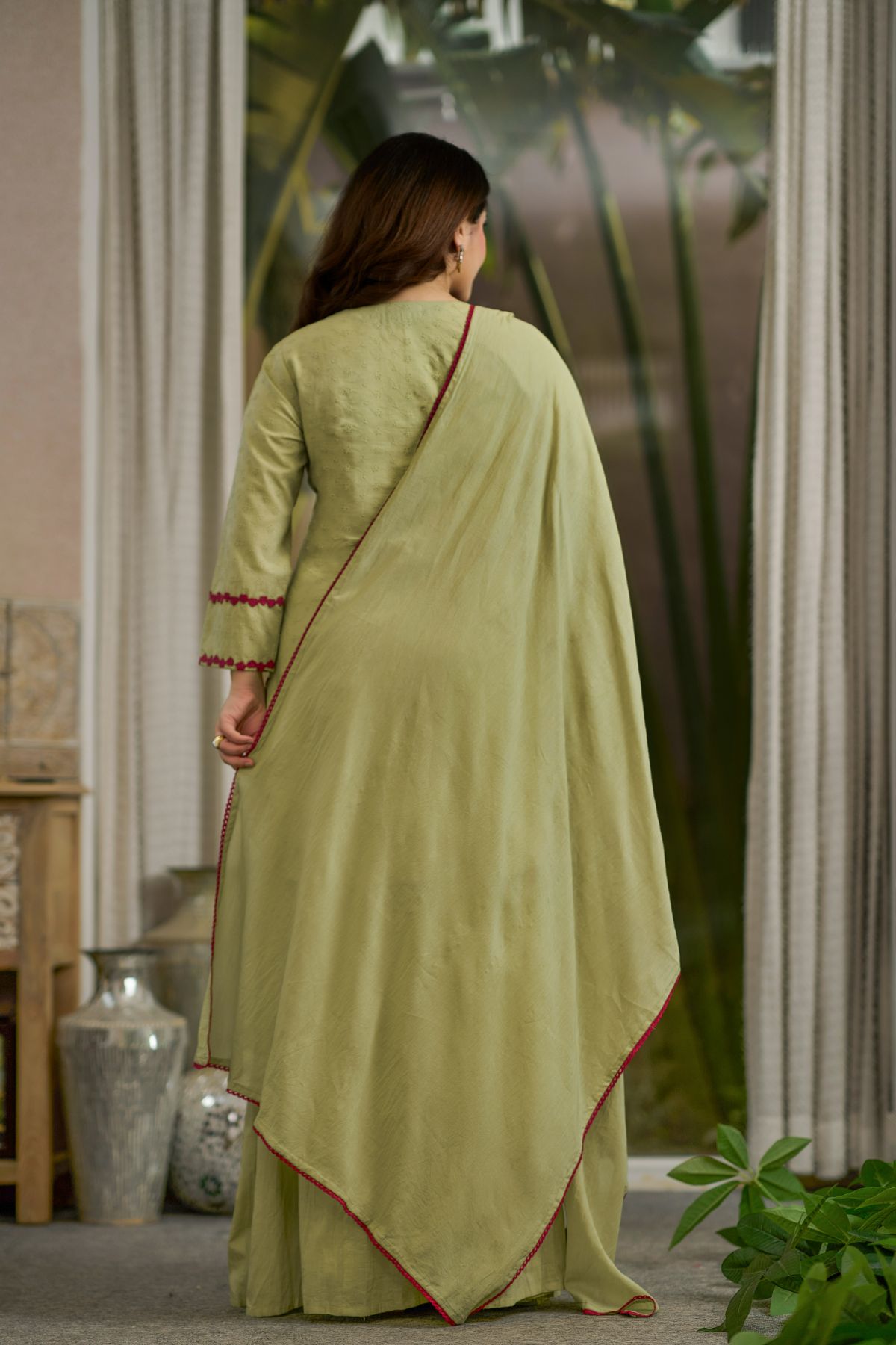 Olive Embroidered Suit Set
