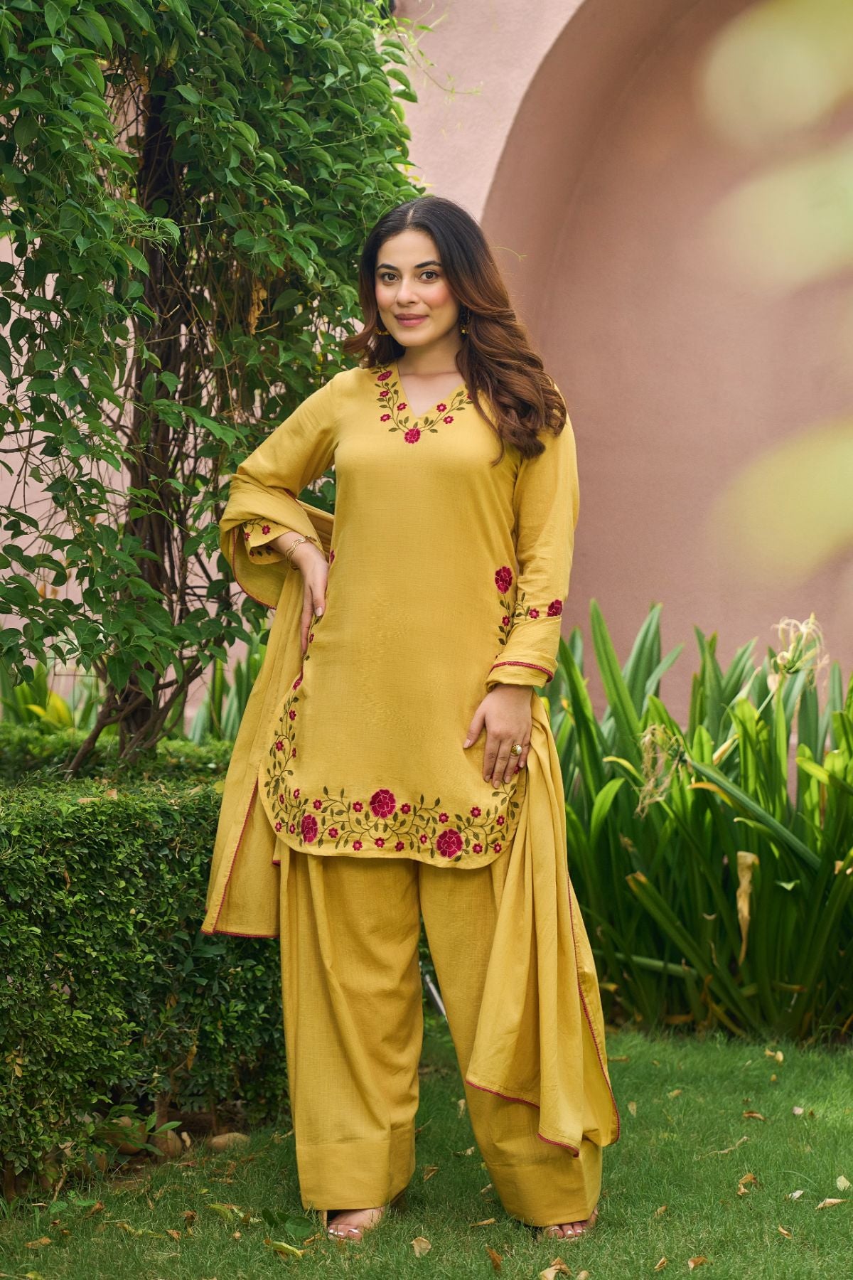 Mustard Floral Suit Set