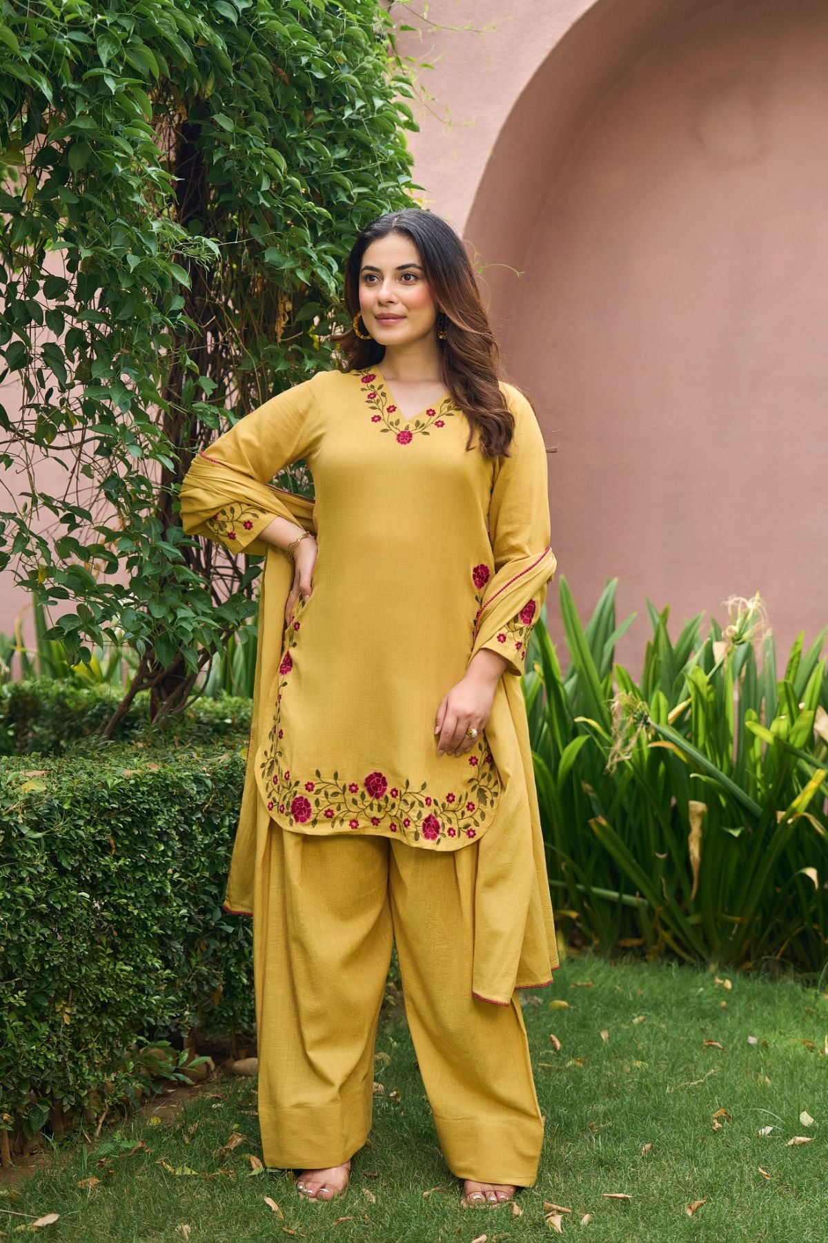 Mustard Floral Suit Set