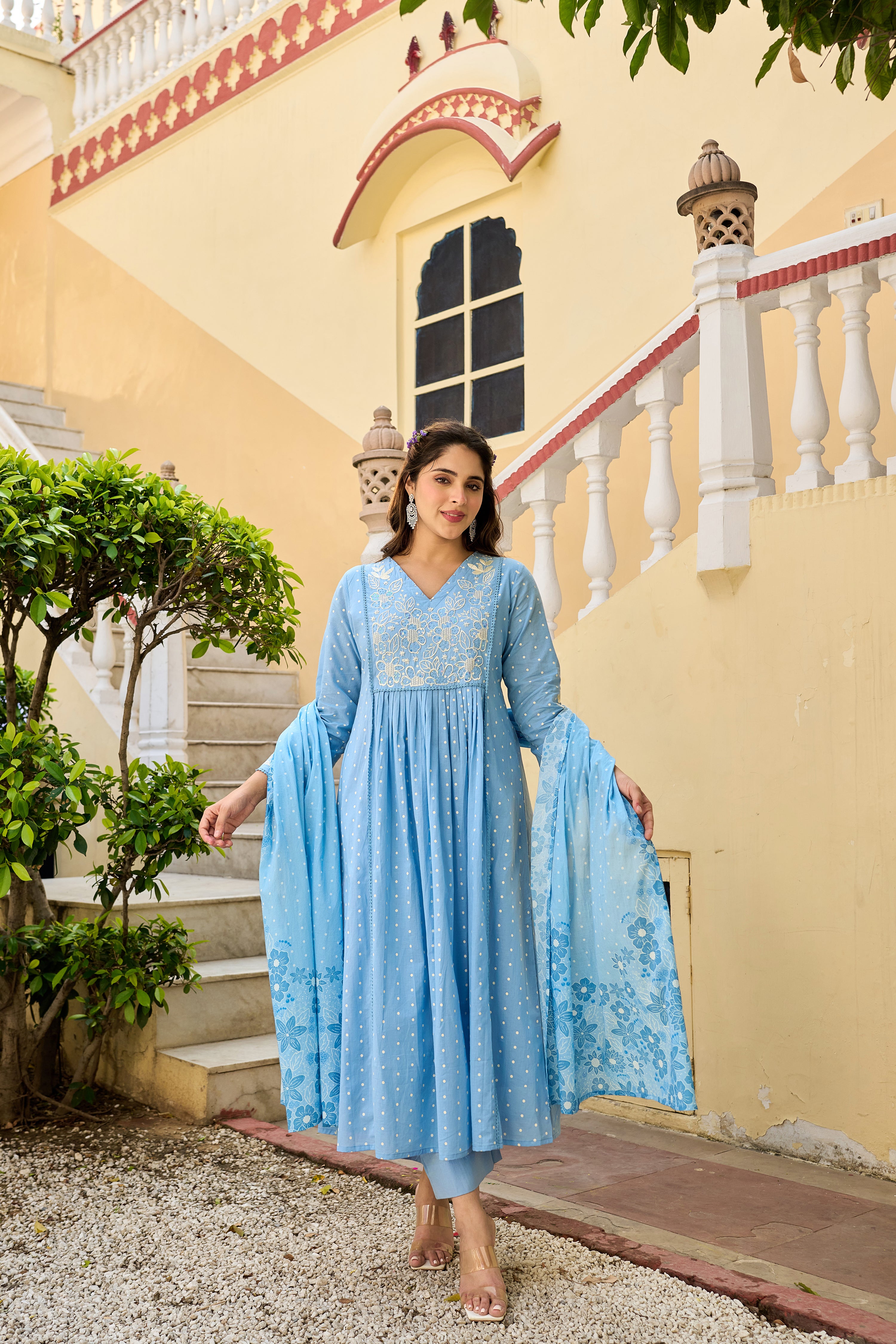 Pastel Sky Mul Cotton Suit Set