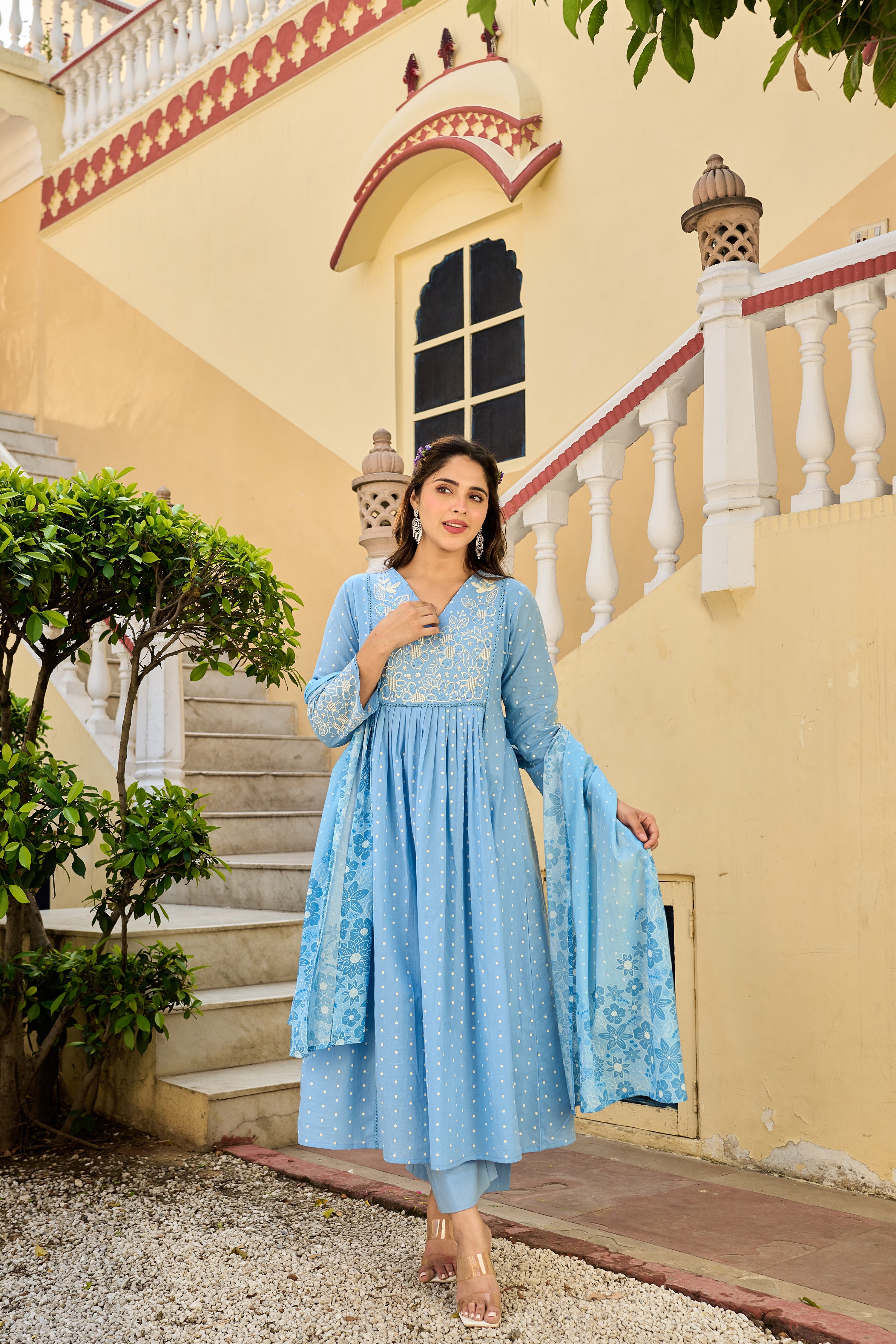 Pastel Sky Mul Cotton Suit Set