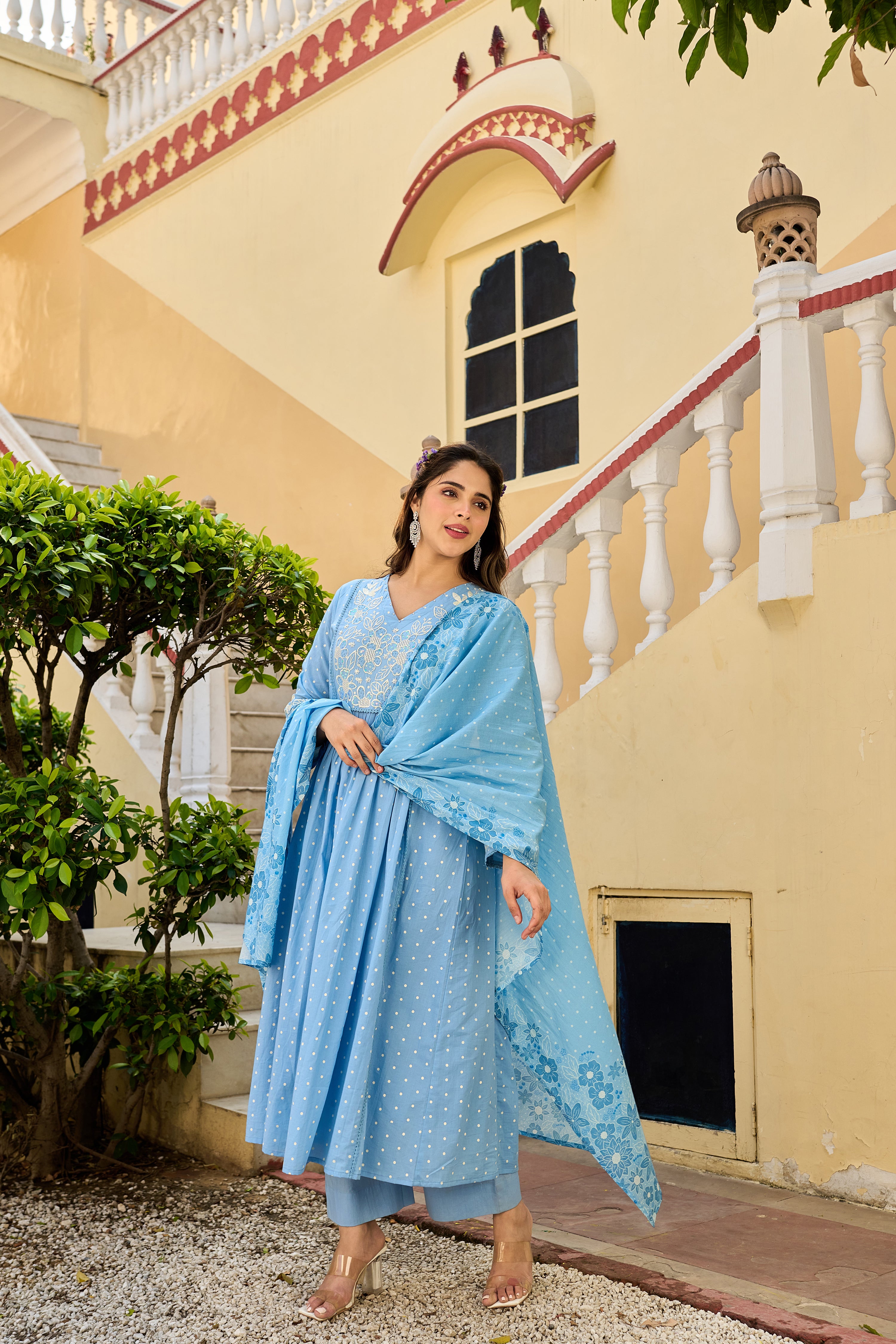 Pastel Sky Mul Cotton Suit Set