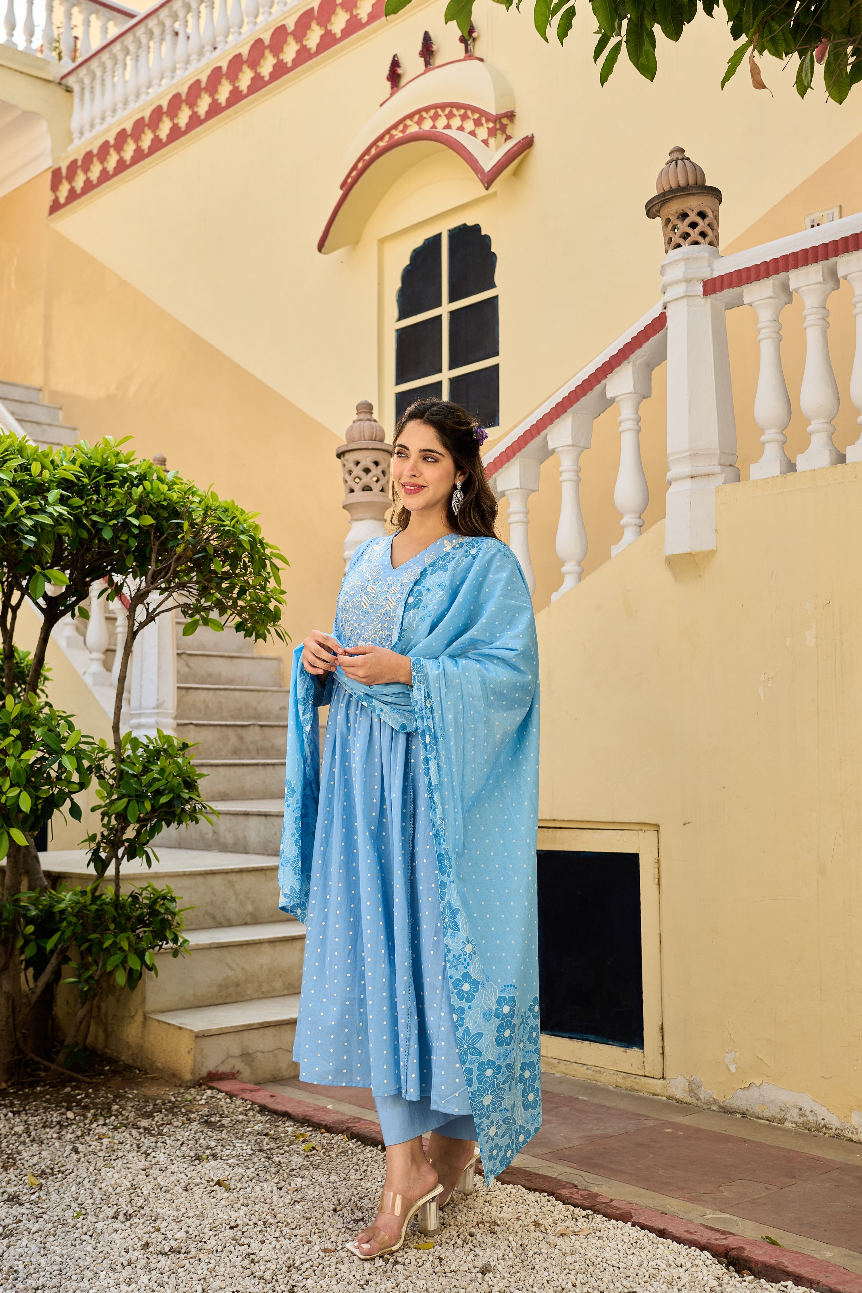 Pastel Sky Mul Cotton Suit Set