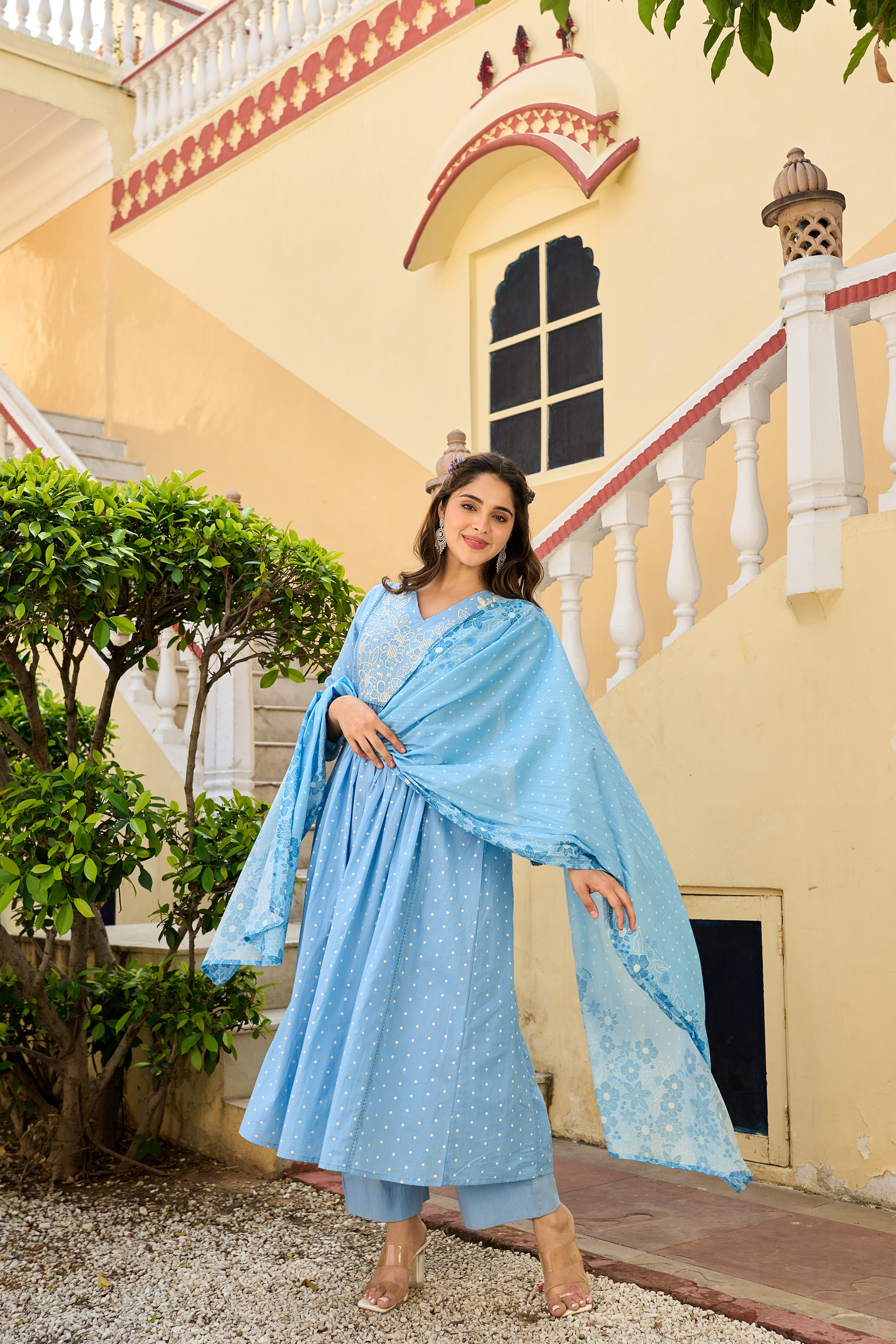 Pastel Sky Mul Cotton Suit Set