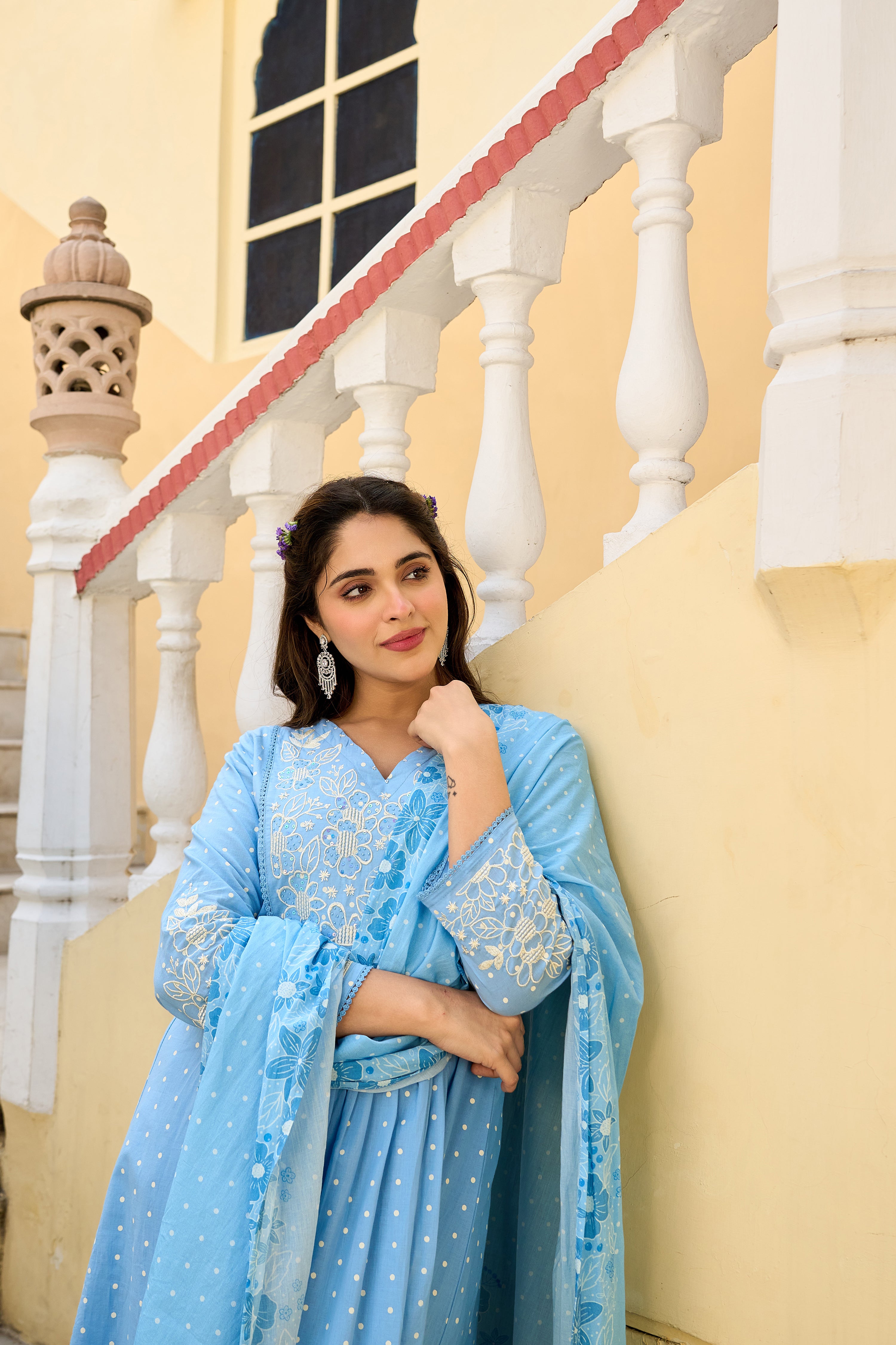 Pastel Sky Mul Cotton Suit Set