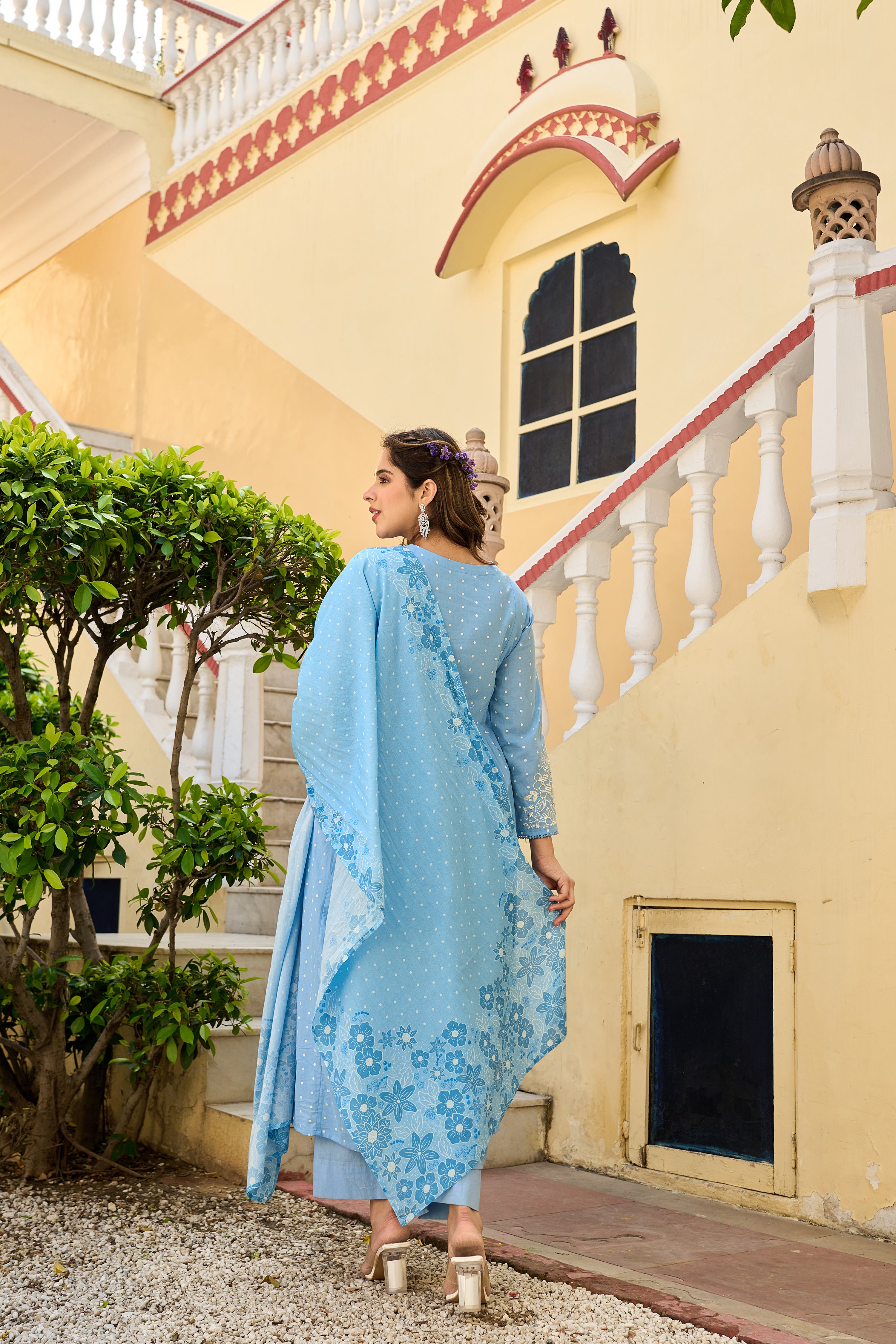 Pastel Sky Mul Cotton Suit Set