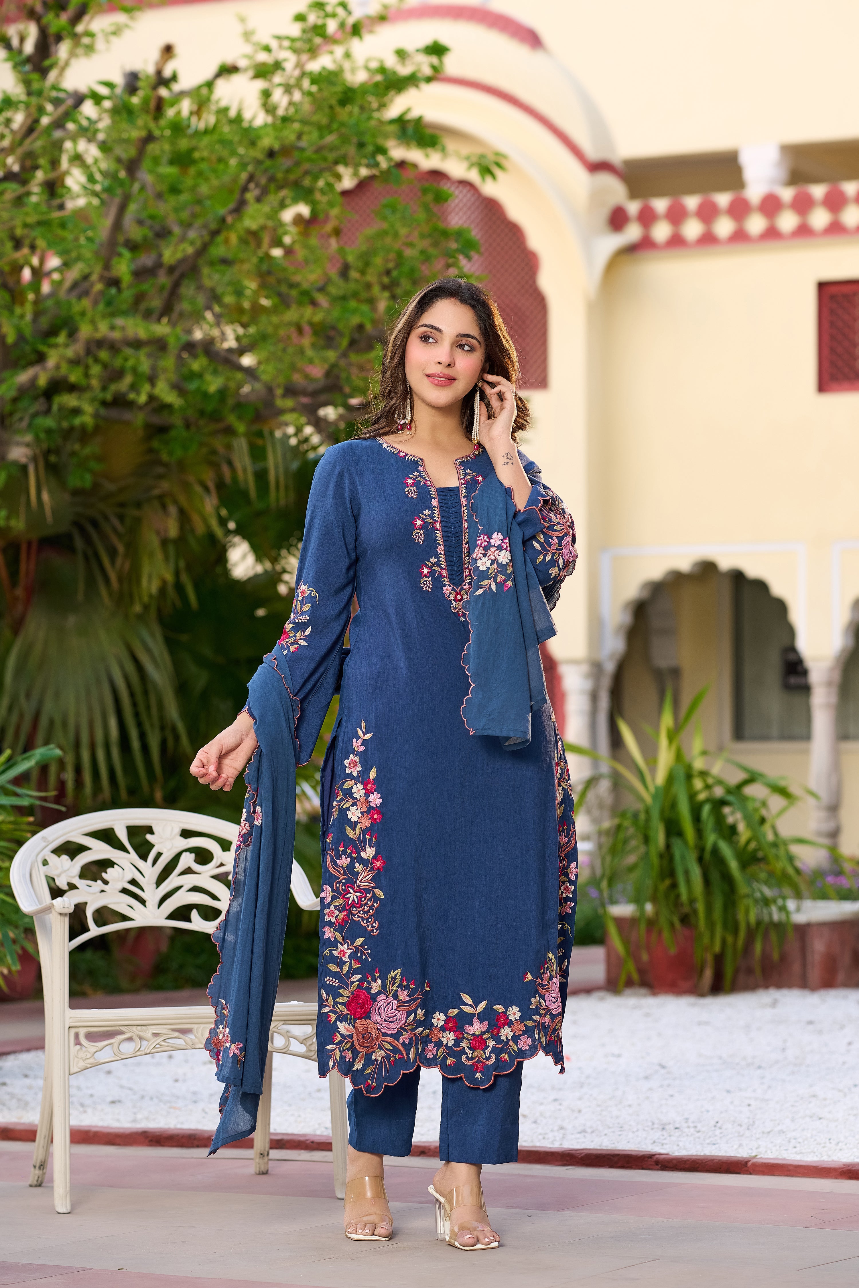 Royal Indigo Blossom Suit Set