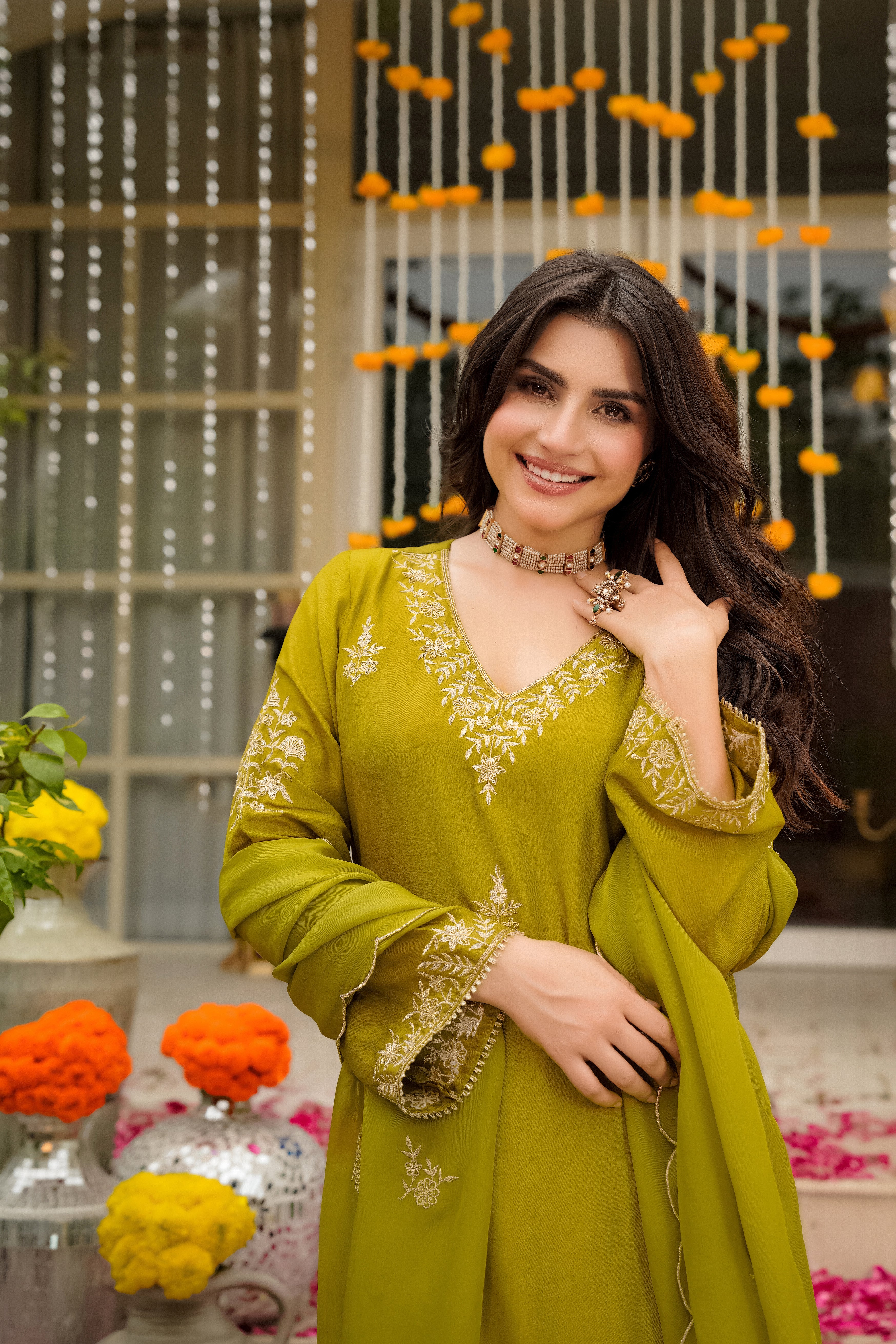 Olive Bloom Pure Russian Silk Suit Set - Ethnic Wear by Aykaa