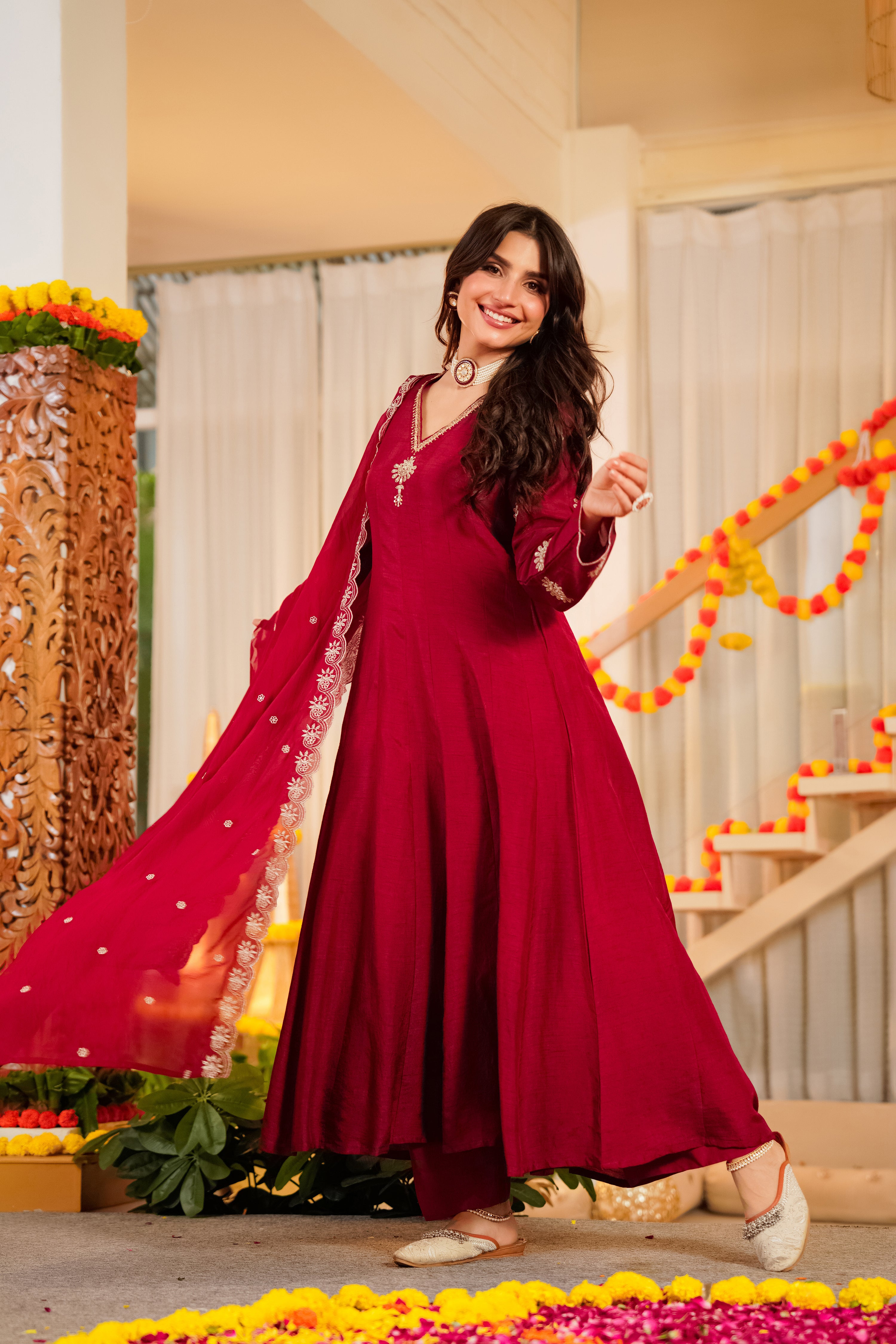 Crimson Royale Satori Silk Suit Set