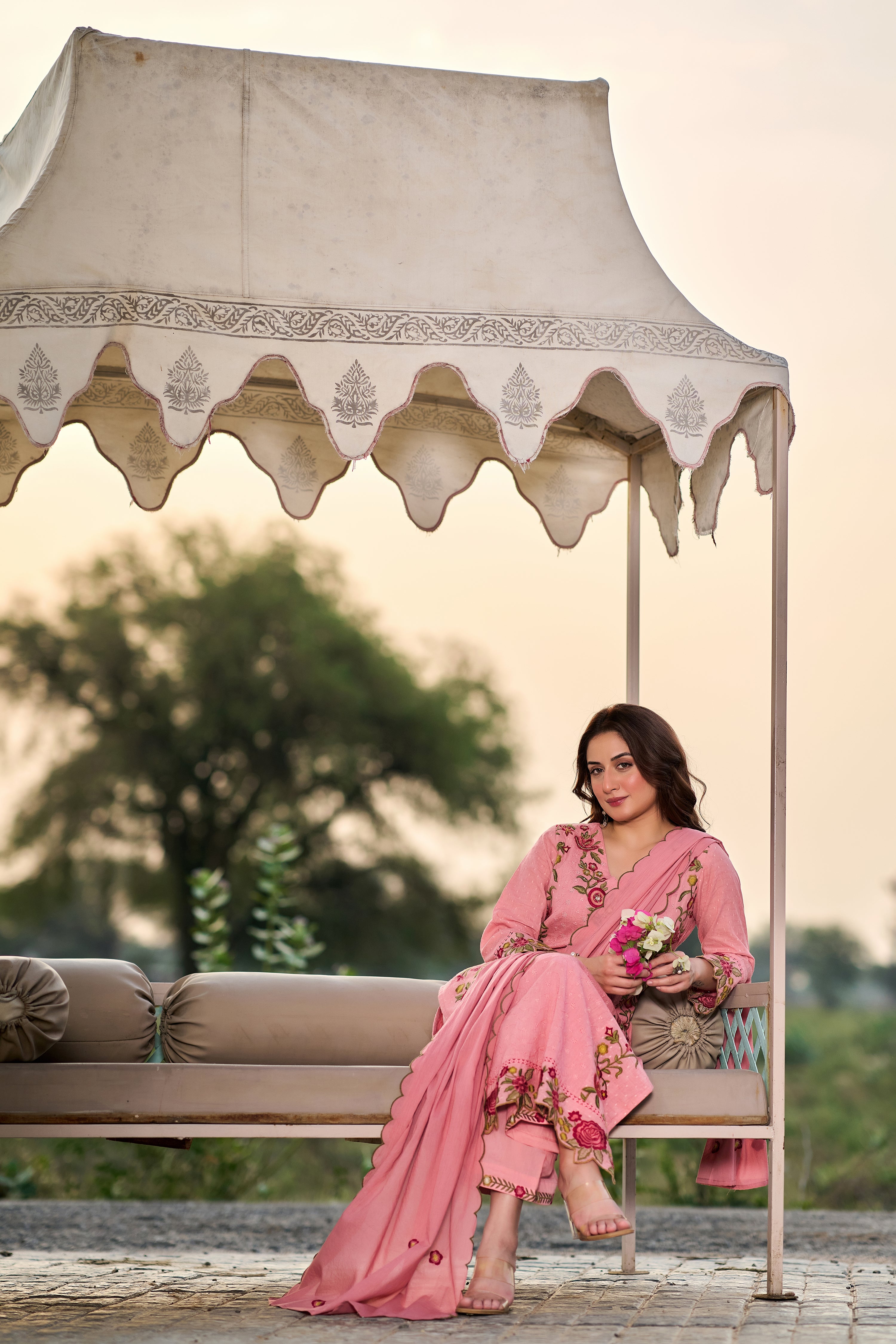 Rosy Embroidered Suit Set