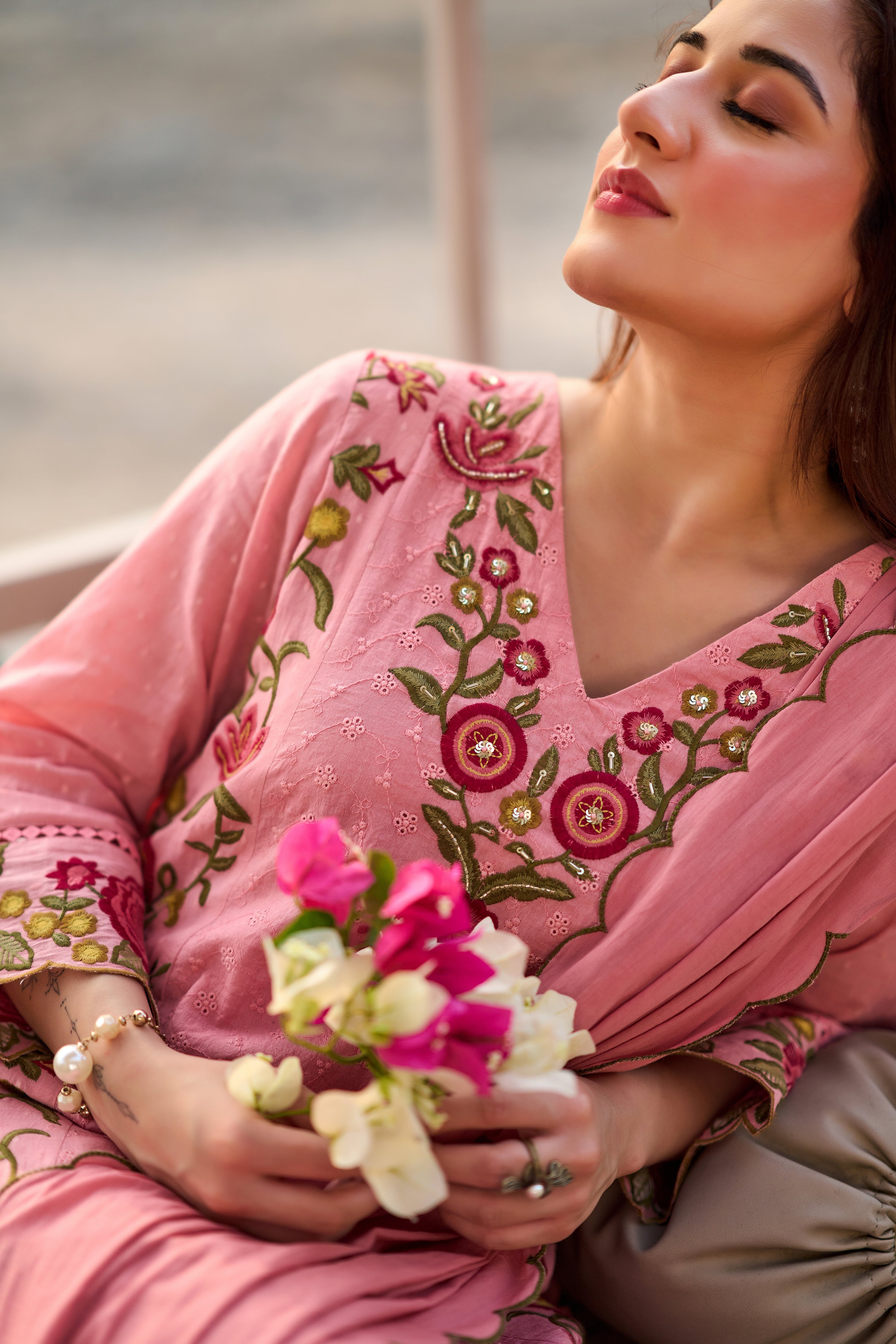 Rosy Embroidered Suit Set