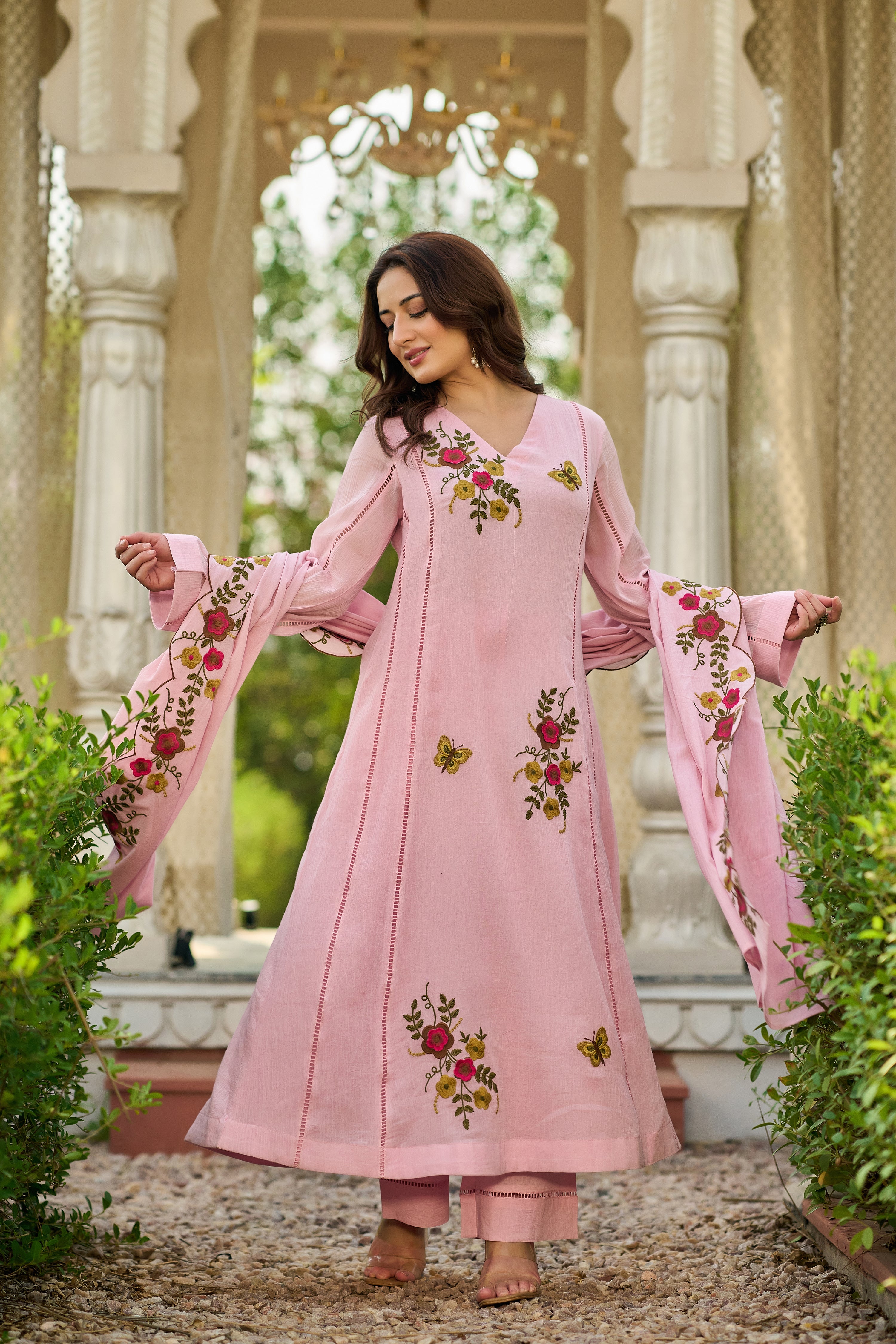 Blush Bloom Embroidered Suit Set