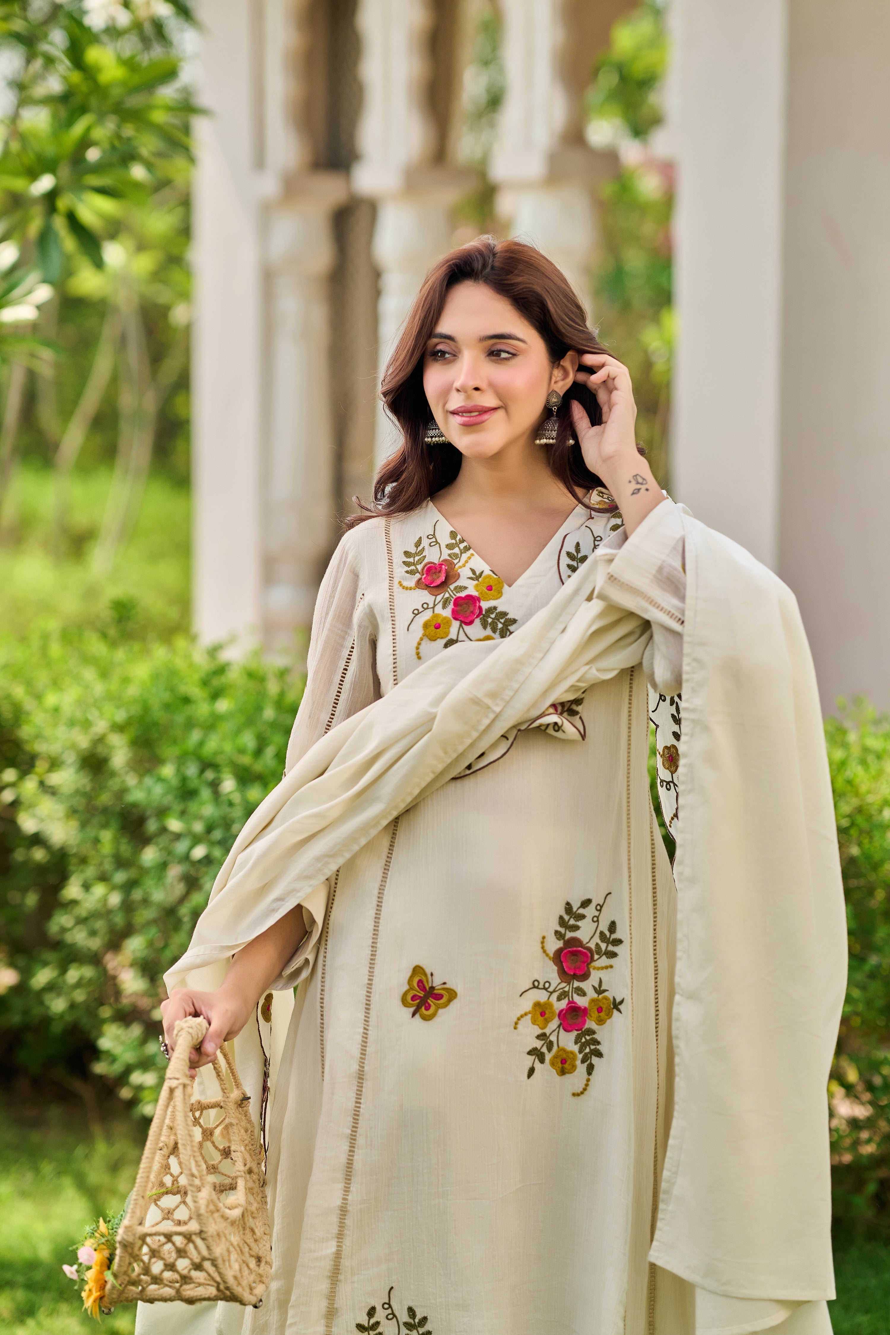 Ivory Pearl Embroidered Suit Set