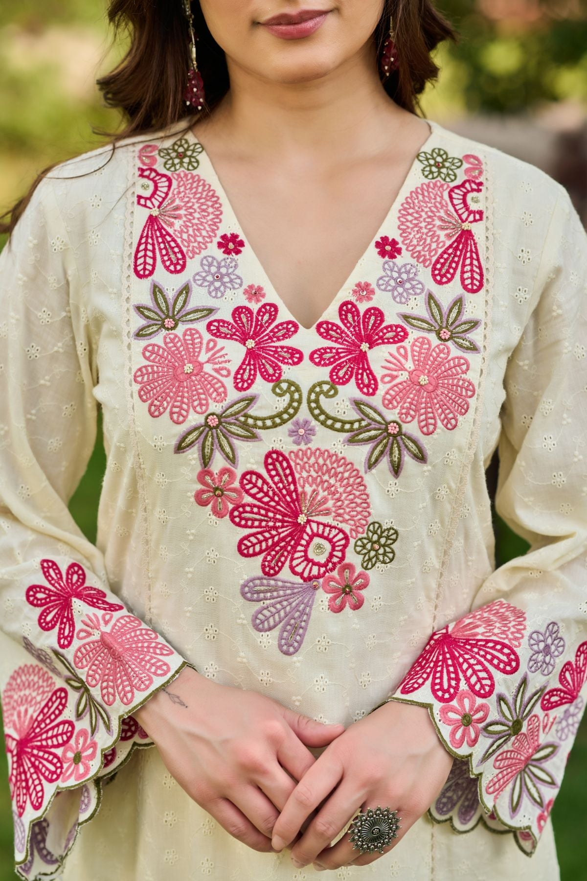 Ivory Petal Embroidered Set